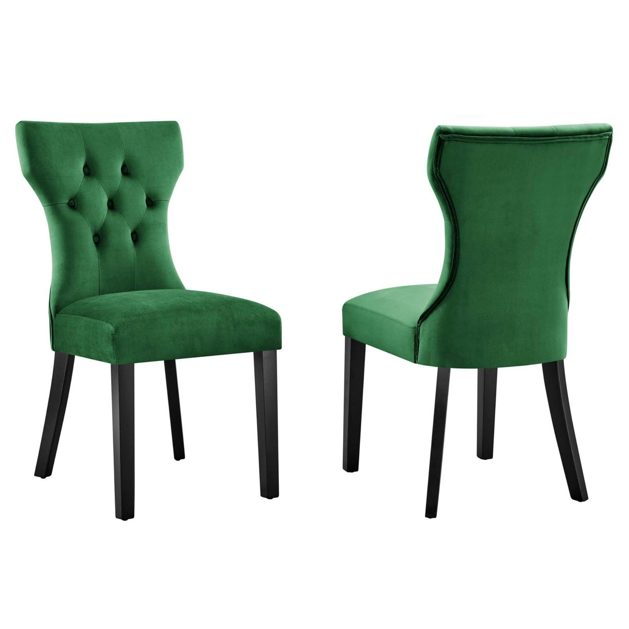 Elegant Emerald Velvet Upholstered Dining Chair with Hardwood Legs
