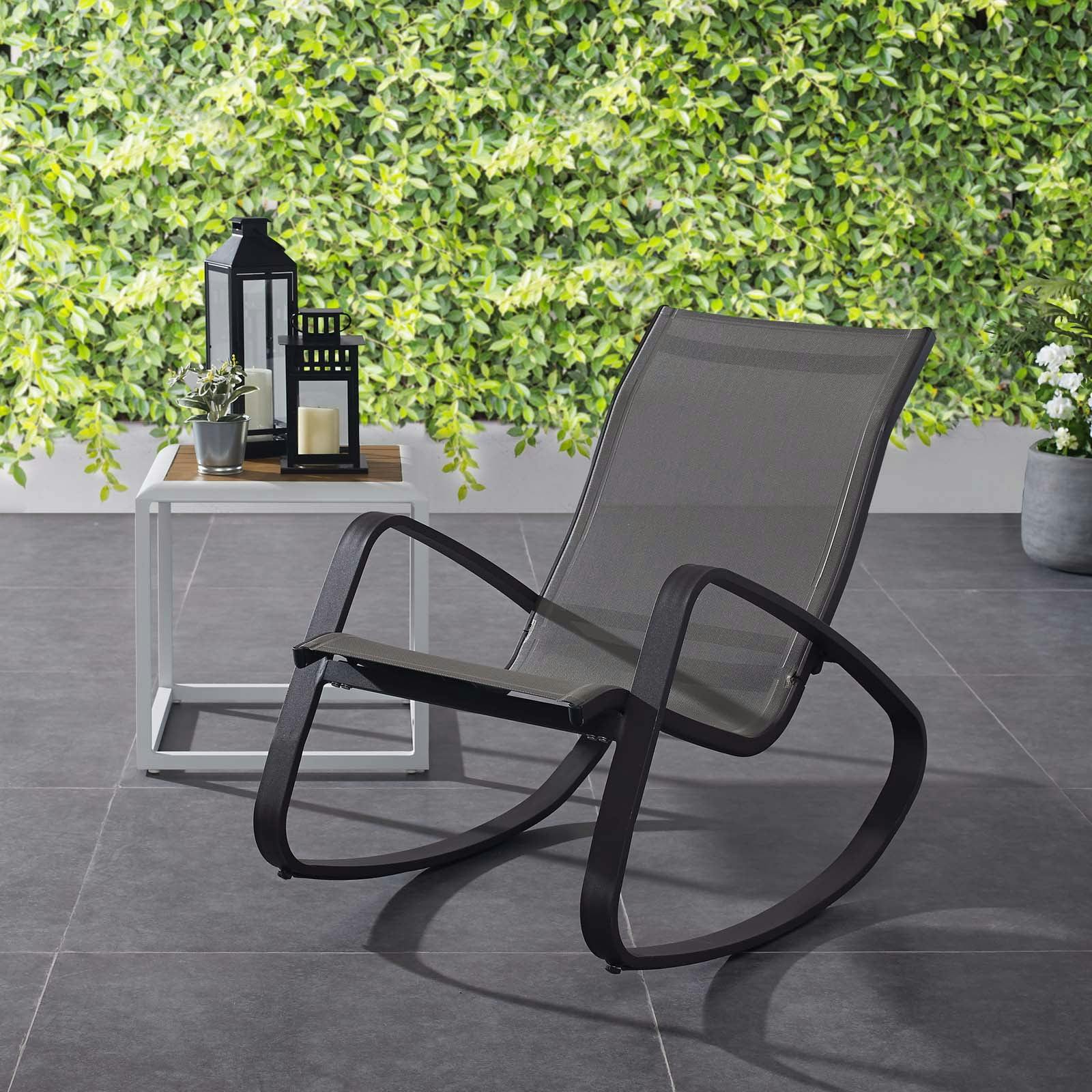 Sleek Black Textilene Mesh Rocking Lounge Chair with Aluminum Frame