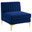 Navy Blue Velvet Wood Armless Chair with Gold Metal Legs