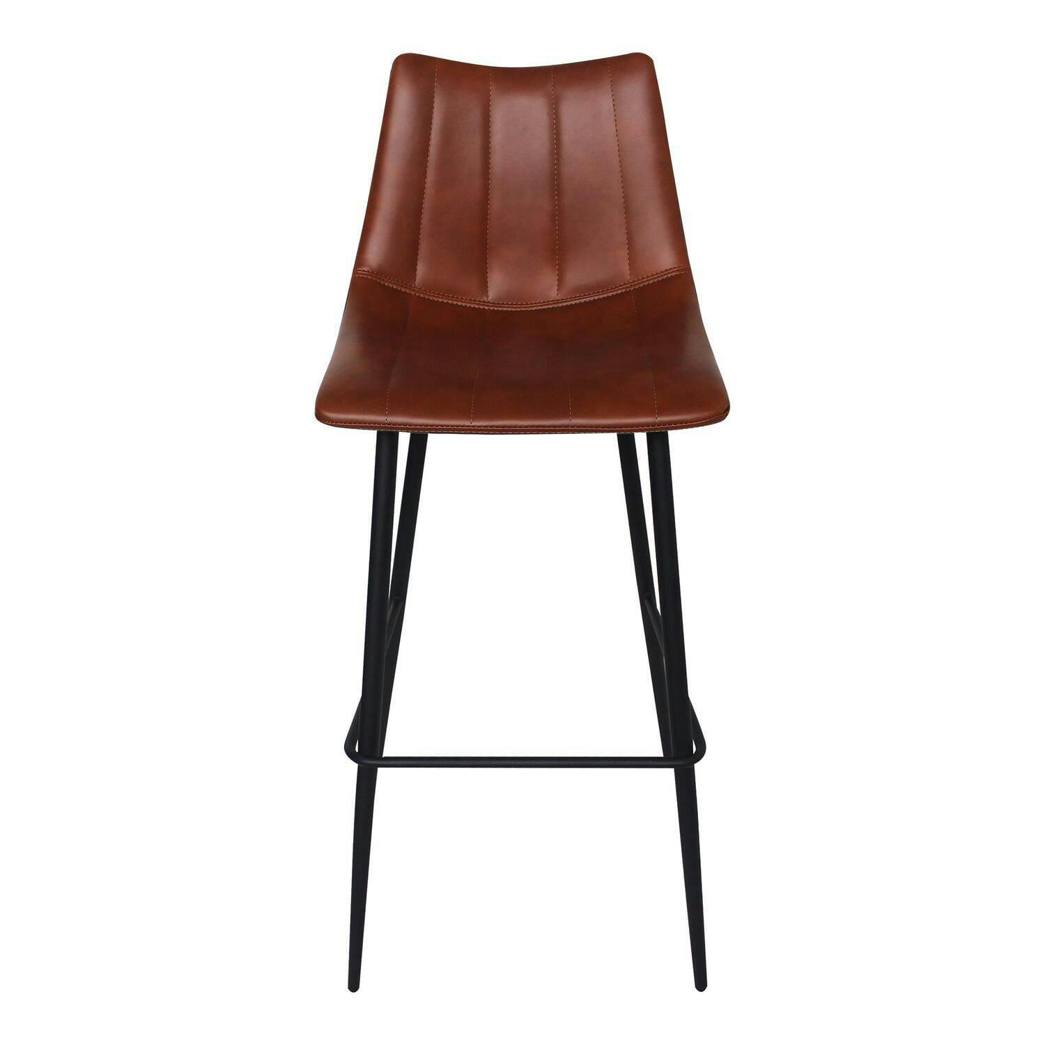 Contemporary Alibi 30" Brown Faux Leather Bar Stool with Metal Legs