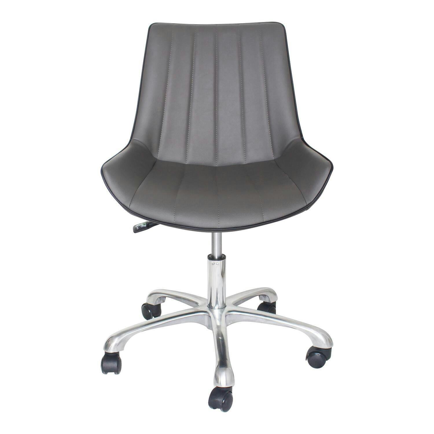 Sophisticated Modern Gray Faux Leather Swivel Office Chair with Aluminum Base