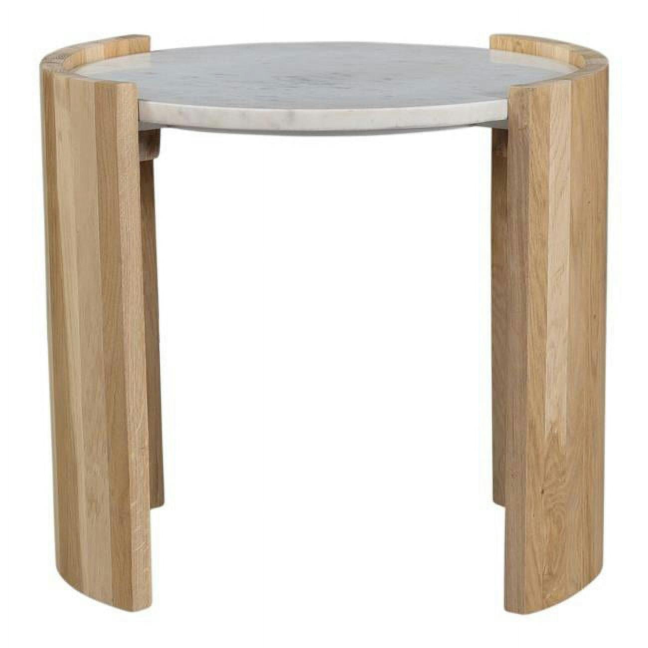 Elevé Round Marble & Oak 18.5" French Art Deco Side Table