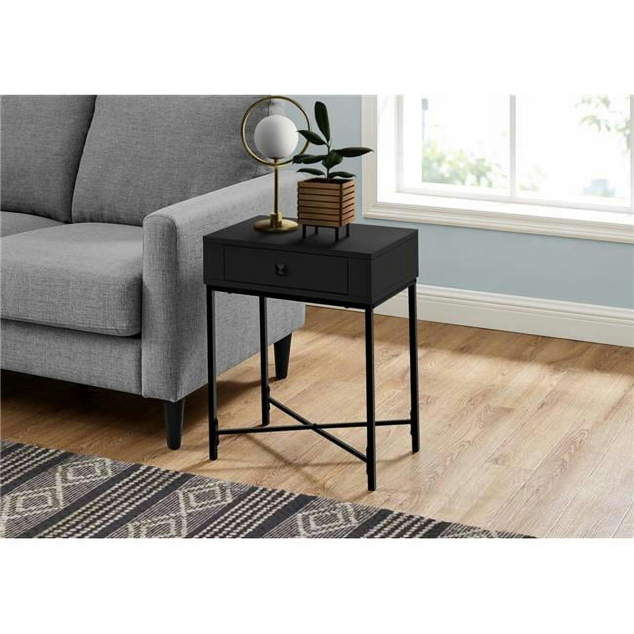 Sleek Black Metal and Wood Rectangular Accent Table with Storage
