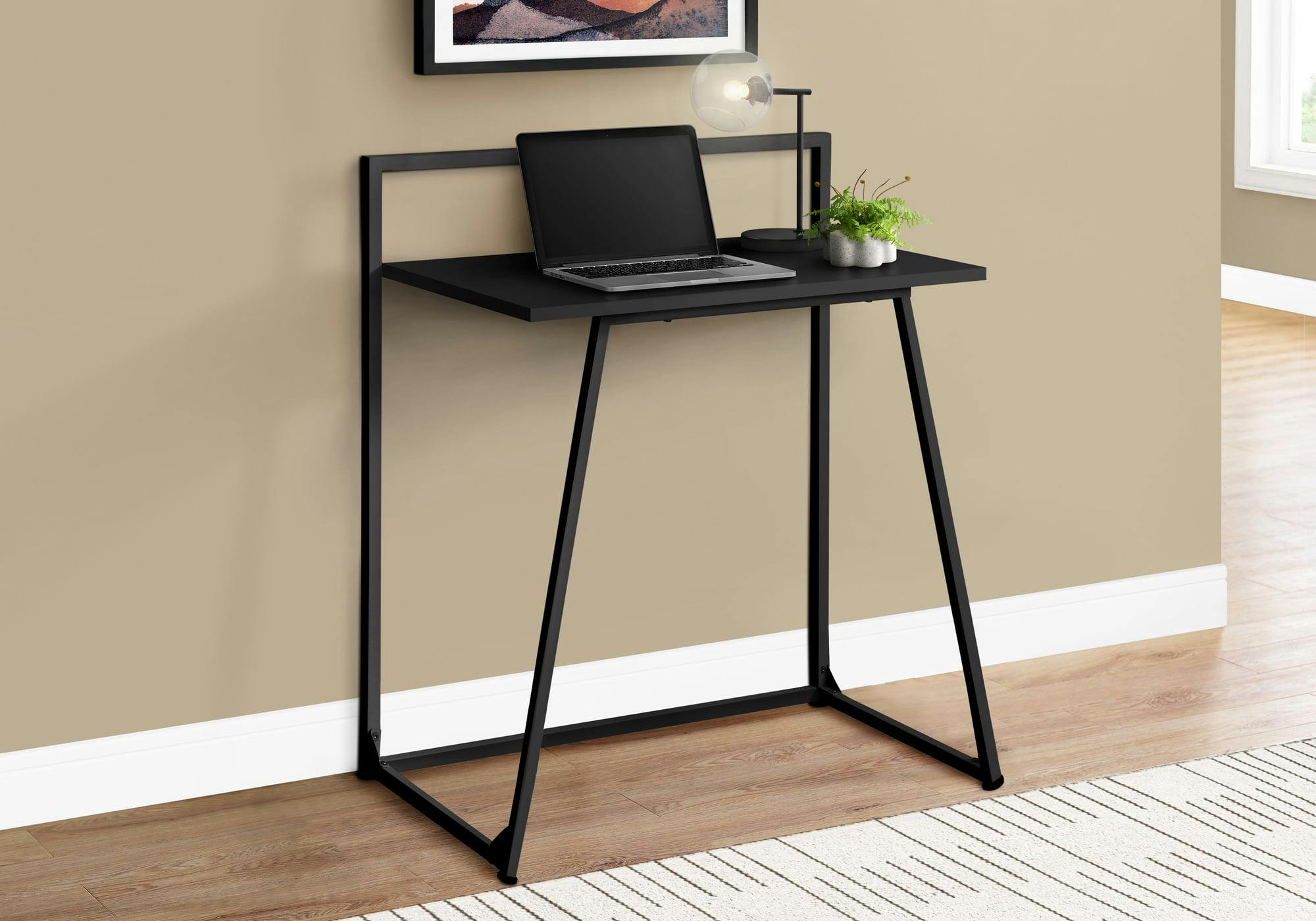 Sleek Black Metal and Laminate Compact Home Office Desk