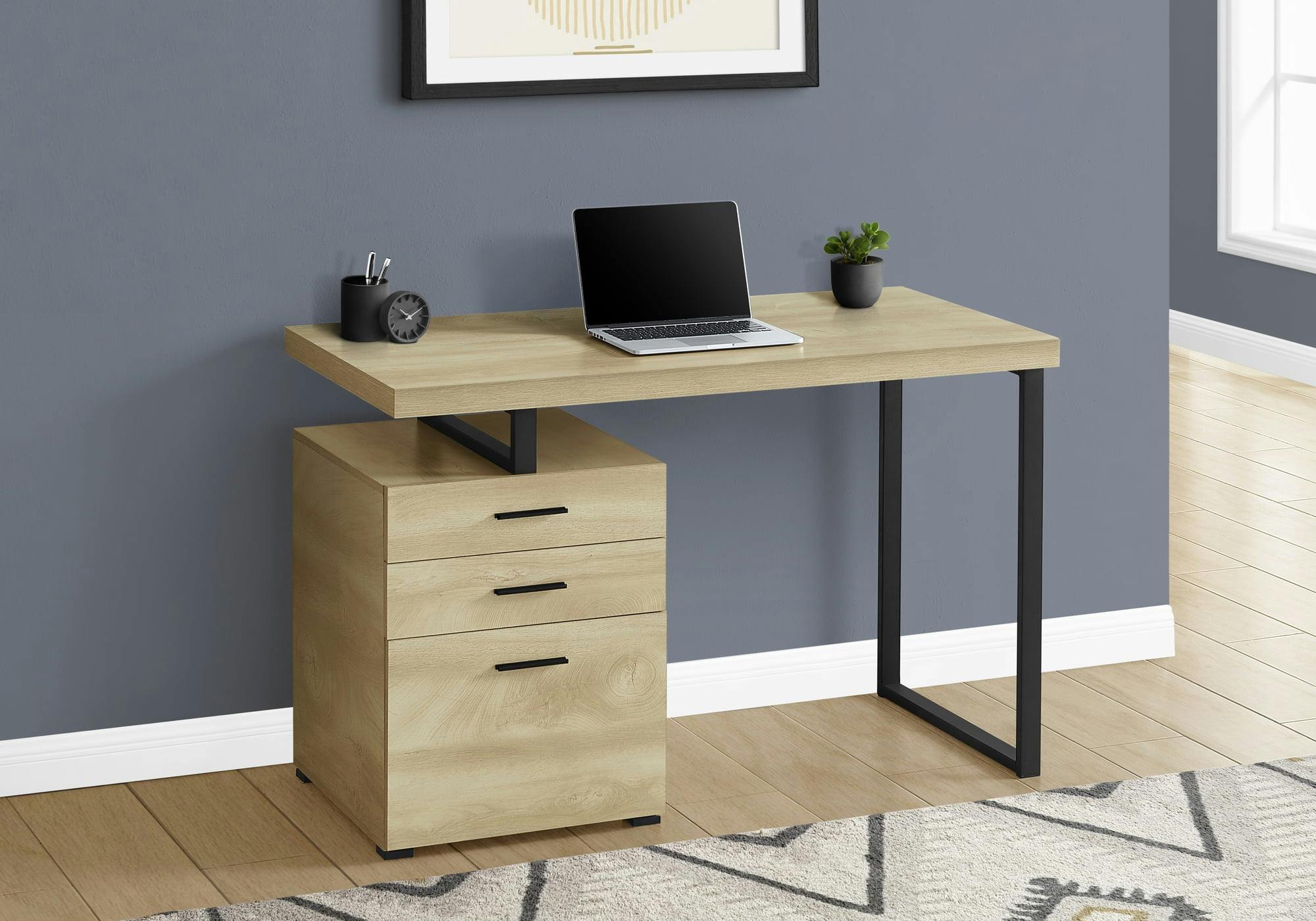 Contemporary Beige and Black Home Office Desk with 3 Drawers