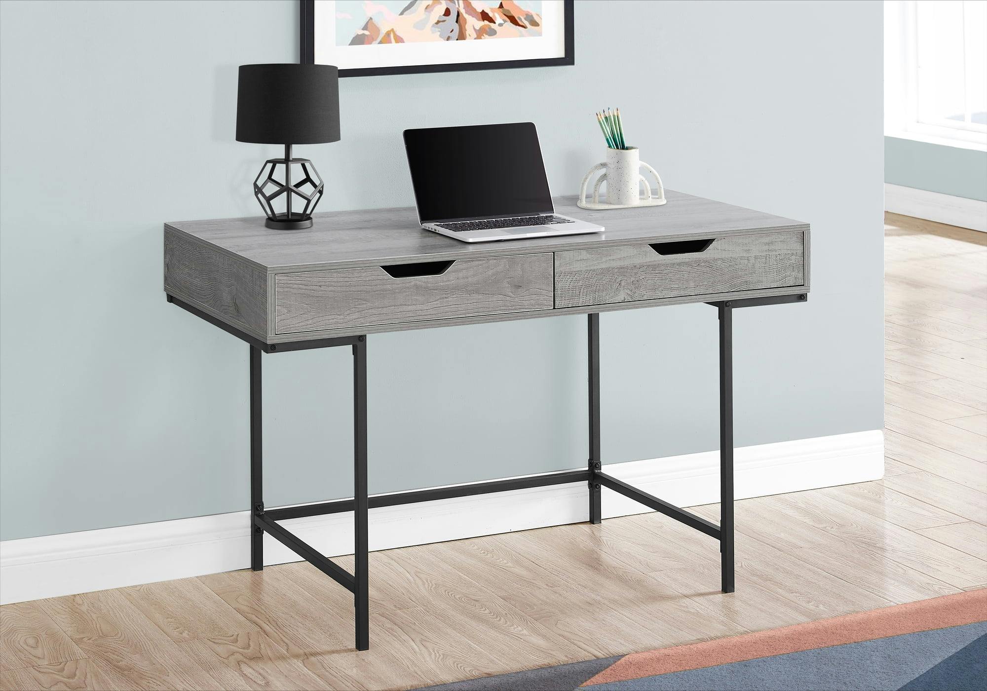 Contemporary Gray Wood-look Home Office Desk with Black Metal Legs