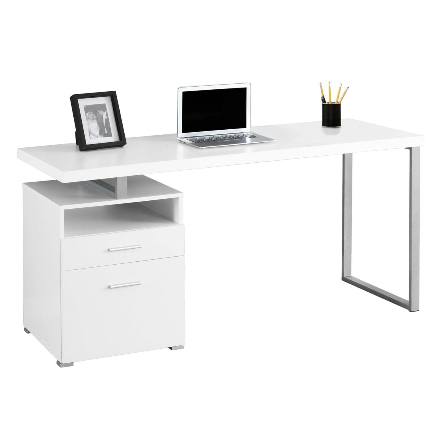 Contemporary White 60" Wood Corner Desk with Filing Drawer