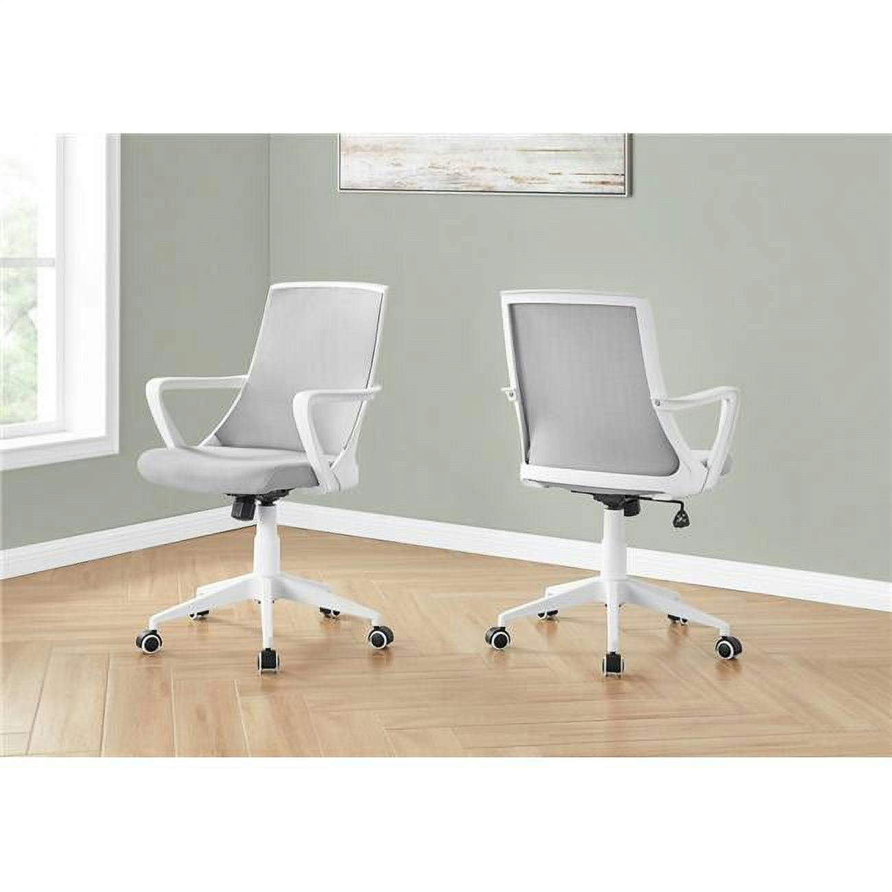 Contemporary Grey Mesh & White Mid-Back Swivel Office Chair with Fixed Arms
