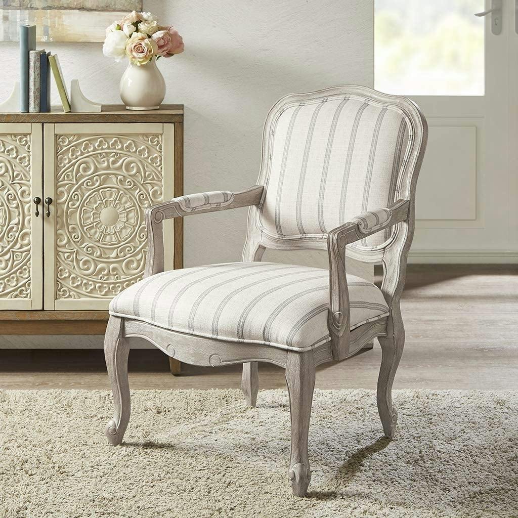 Sophie Gray Stripe Handcrafted Wood Accent Chair