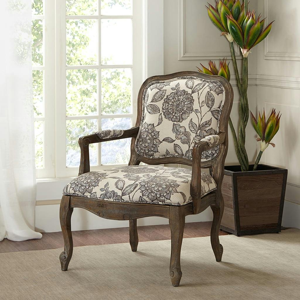 Sophie Gray Floral Handcrafted Wood Accent Chair