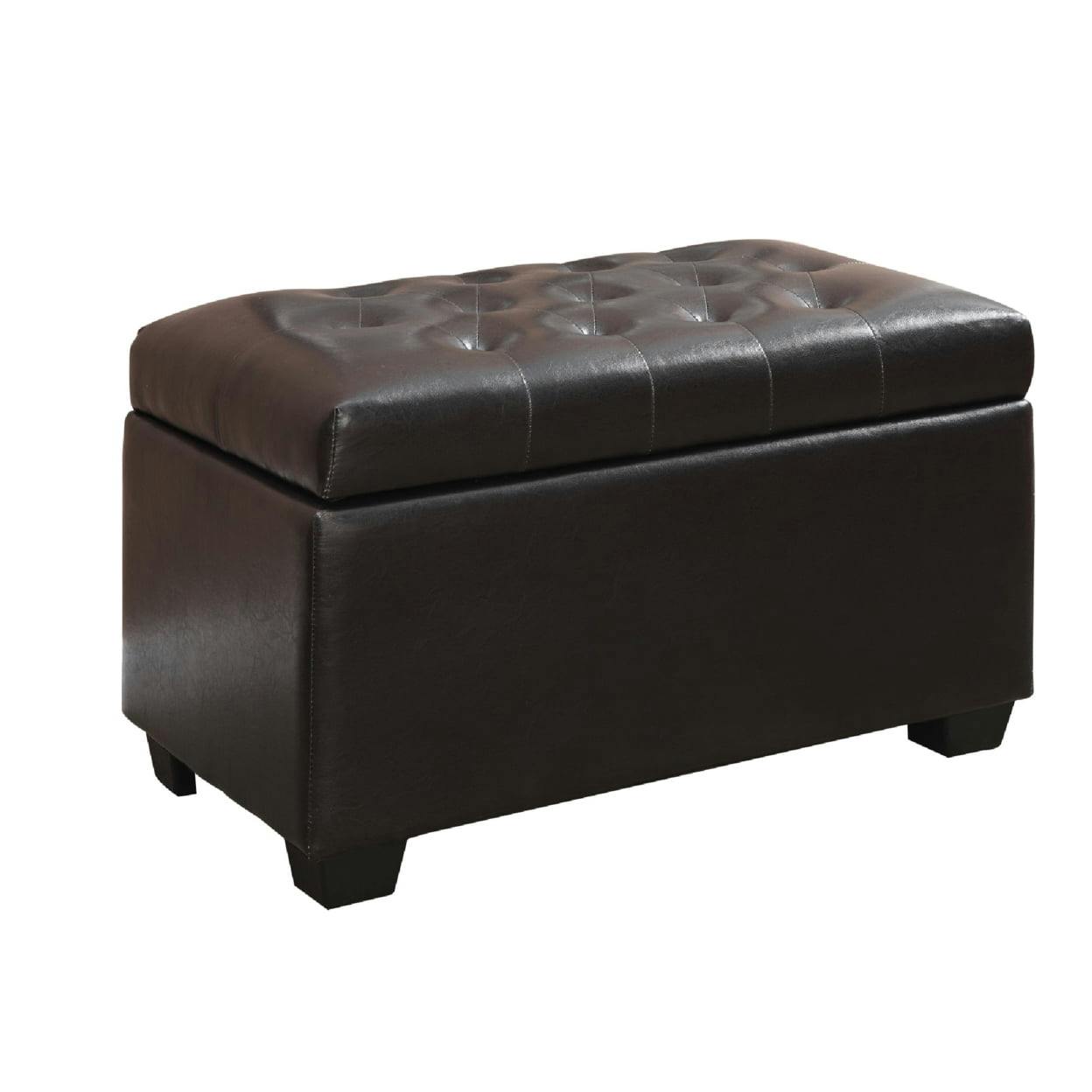Contemporary Tufted Dark Brown Faux Leather Footstool with Storage