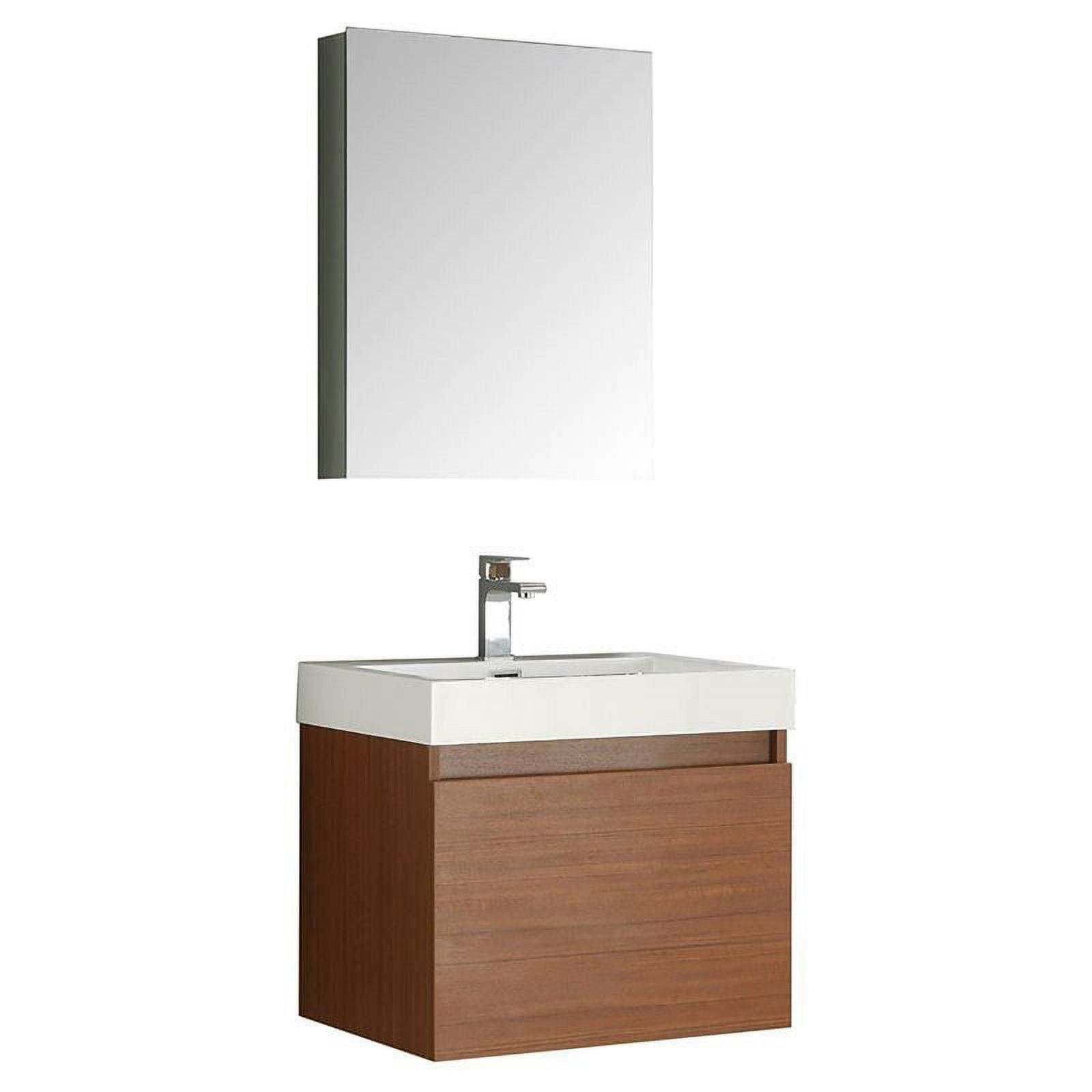 Sleek Teak 24" Wall-Mounted Vanity Set with Integrated Sink & Modern Medicine Cabinet