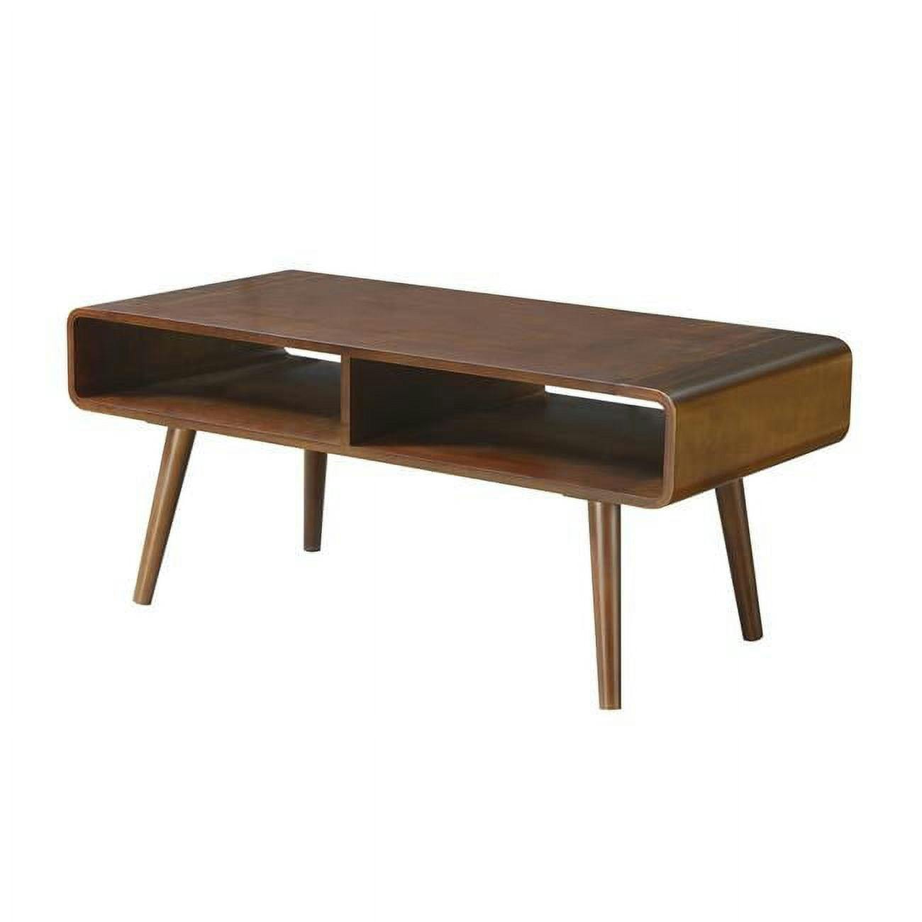 Mid-Century Modern Espresso Rectangular Coffee Table with Open Cubbies