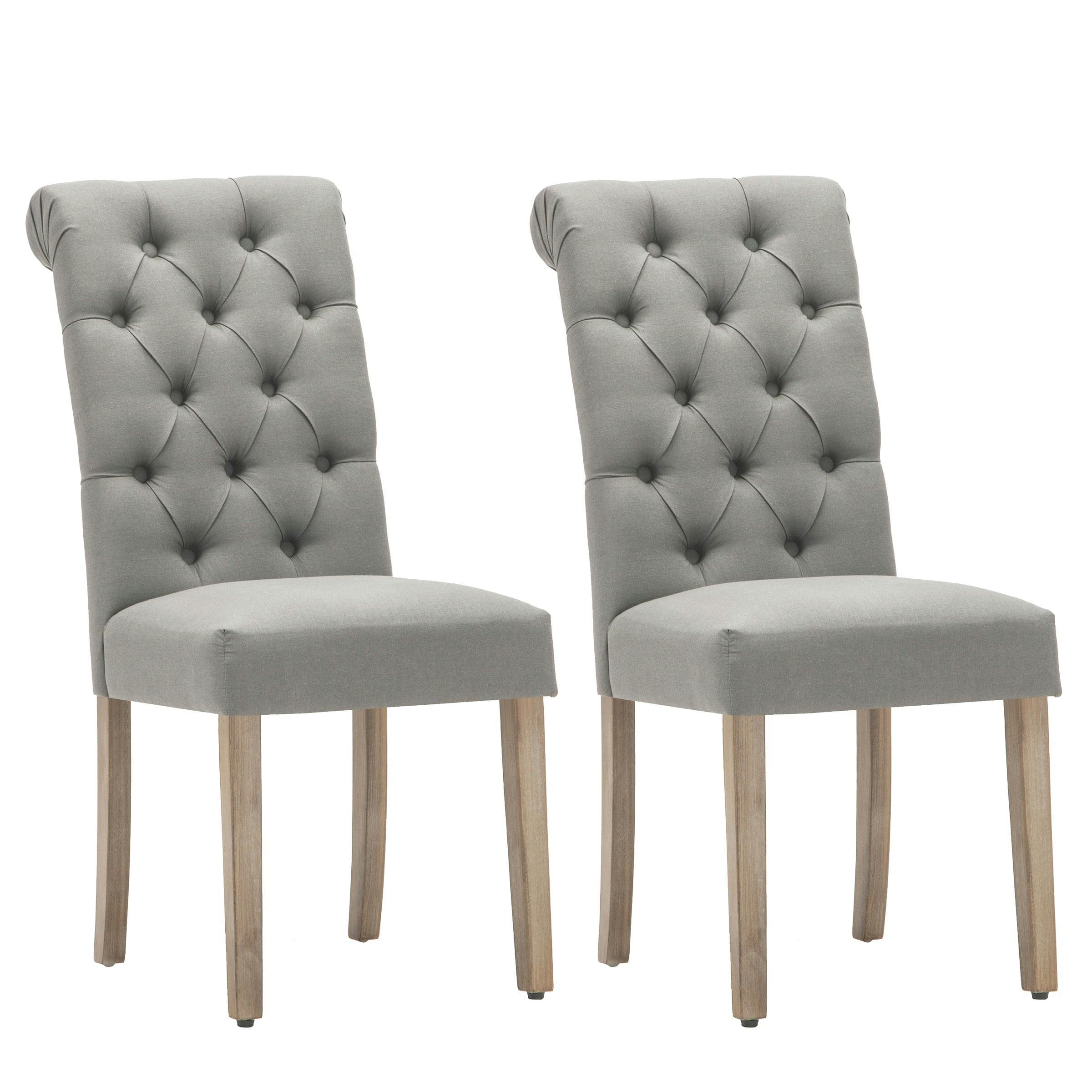 Jocelyn Roll Top Tufted Grey Linen Upholstered Side Chair