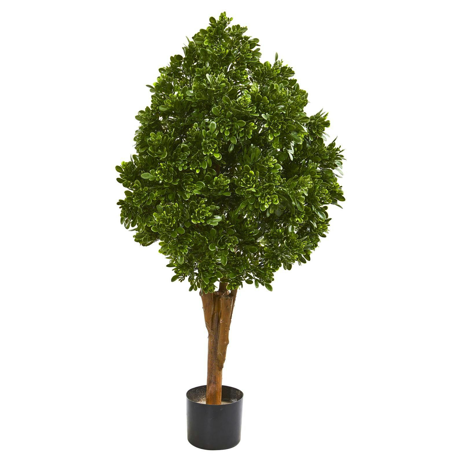 Elegant 44" UV Resistant Faux Tea Leaf Potted Tree for Indoor/Outdoor