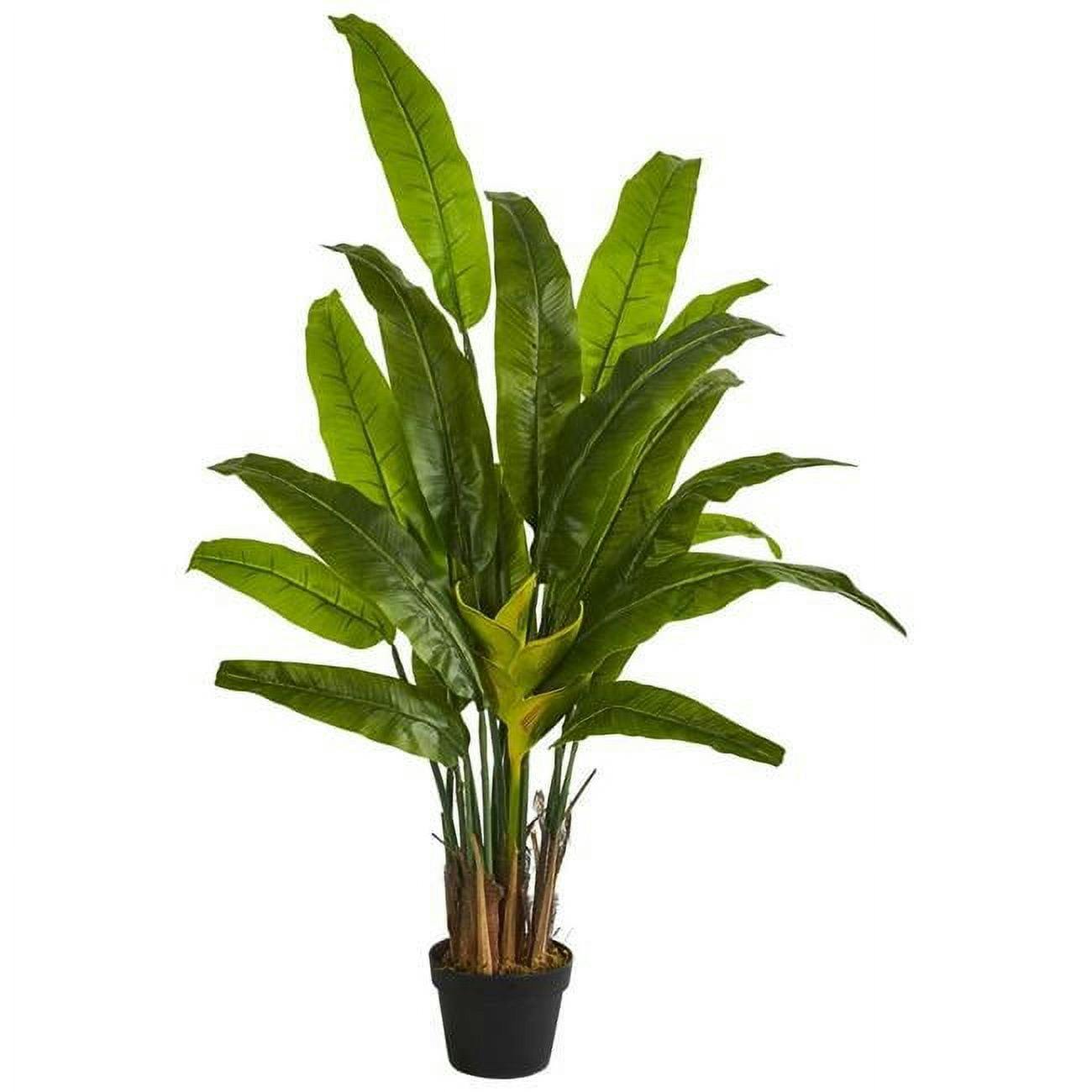 Lifelike Tropical 55" Palm Floor Plant with Pot in Green and Black