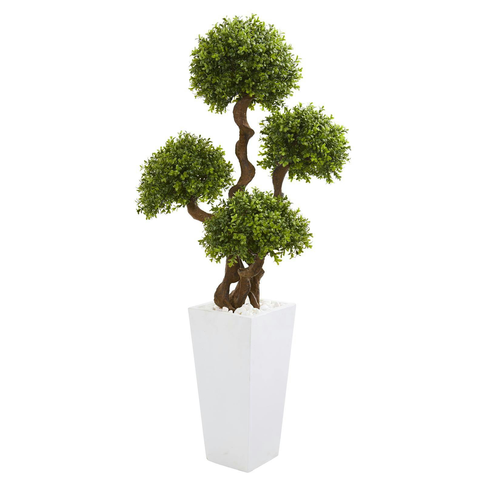 Bright Green 58" Boxwood Four-Ball Topiary in White Planter