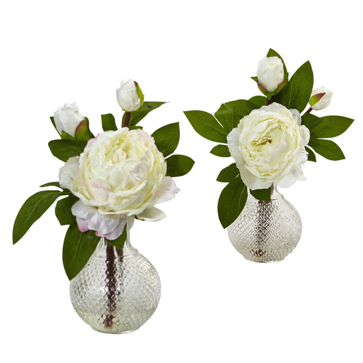 Elegant Peony & Rose Double-Bloom Floral Arrangement with Textured Vase