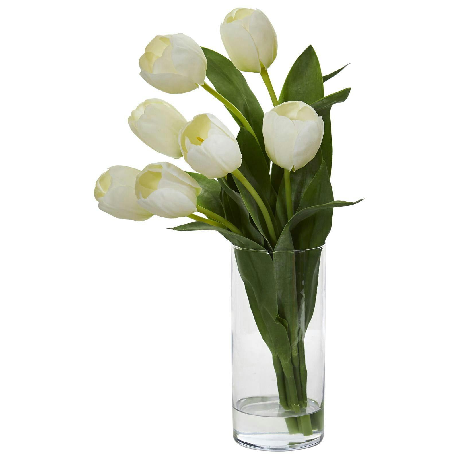 Elegant White Tulip Artificial Arrangement in Minimalist Vase