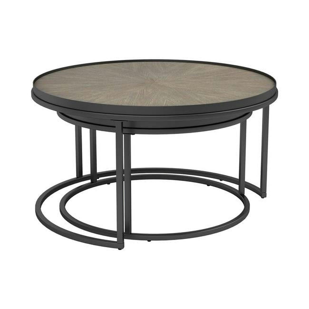 Round Elm Wood Top Nesting Tables with Metal Frame, 2 Piece Set