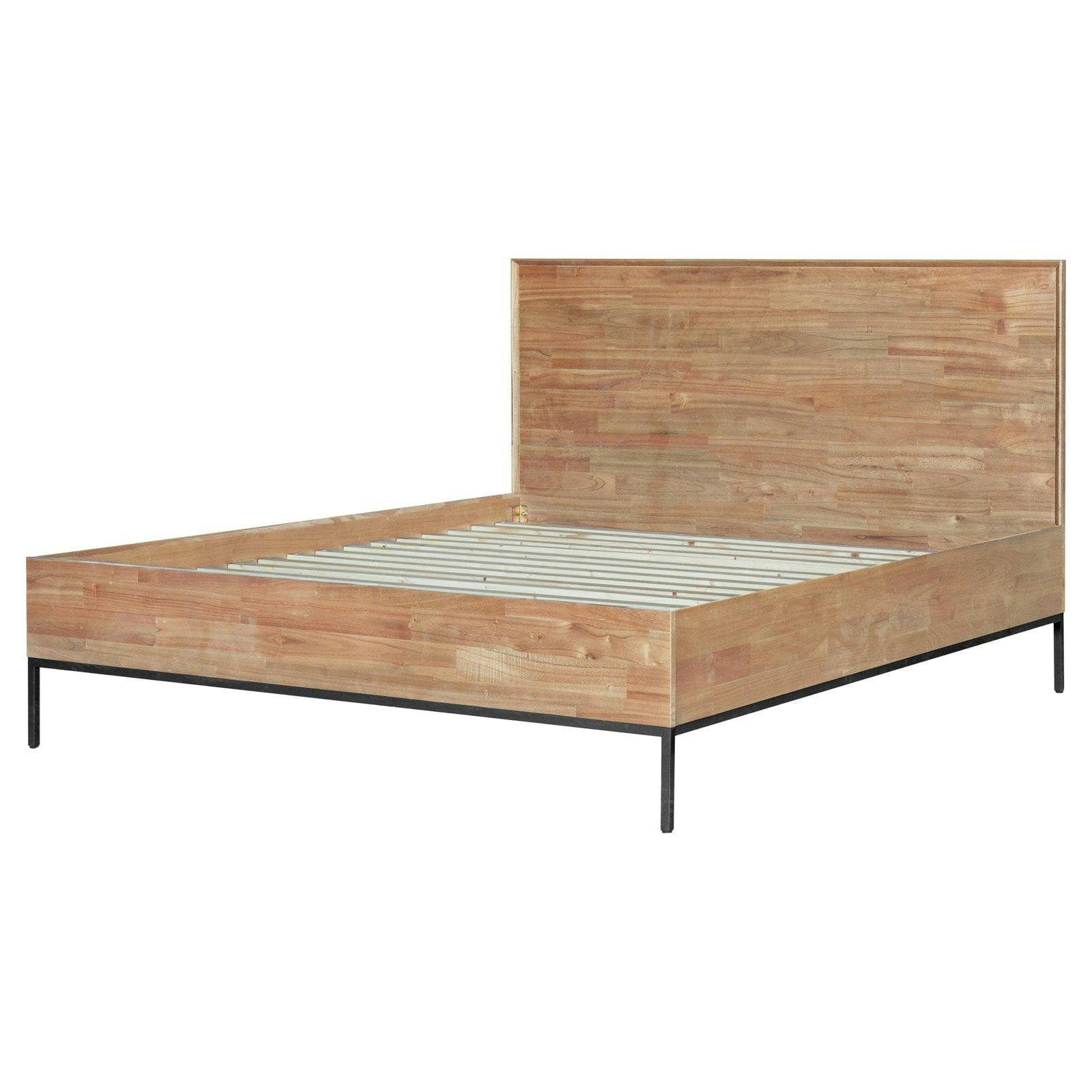Hathaway Minimalist Queen Bed with Pine Headboard and Metal Frame