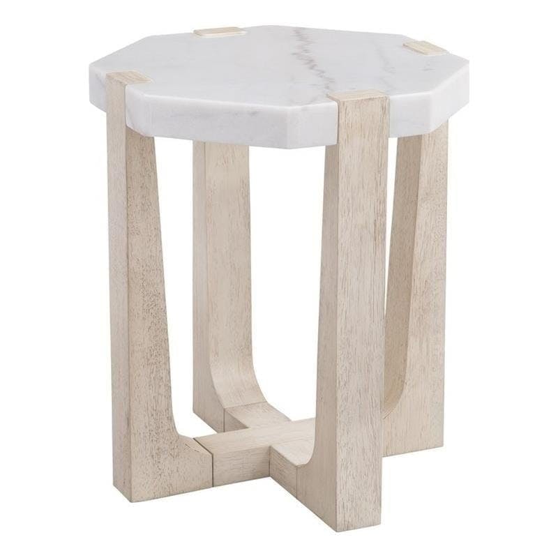 Coastal Sunbleached Ash & White Marble Round Accent Table