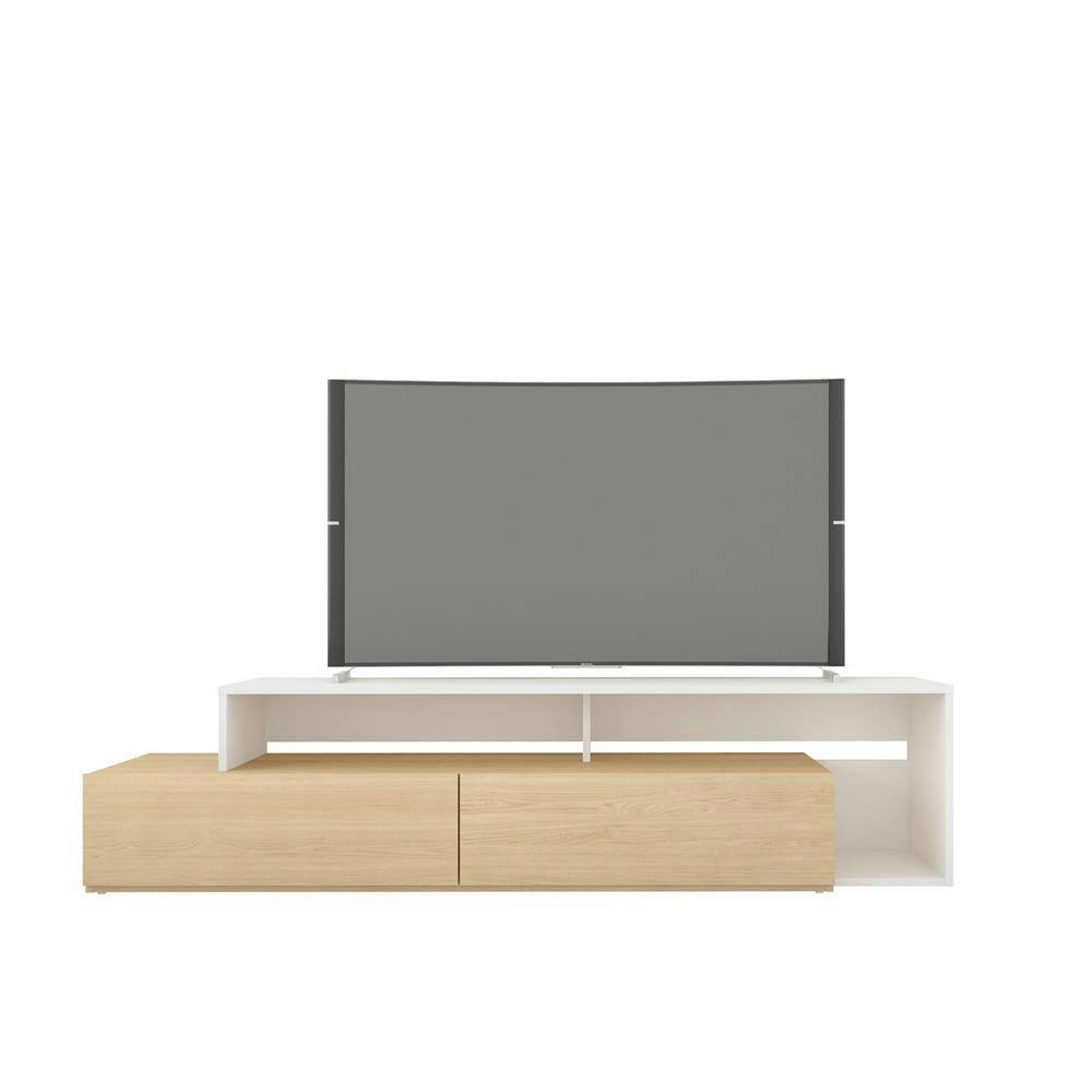 Tonik 72-Inch Modern Scandinavian White and Natural Maple TV Stand