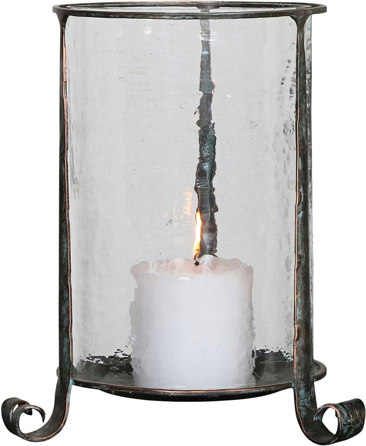 Nicia Tarnished Copper Bronze Candleholder with Hammered Glass Globe