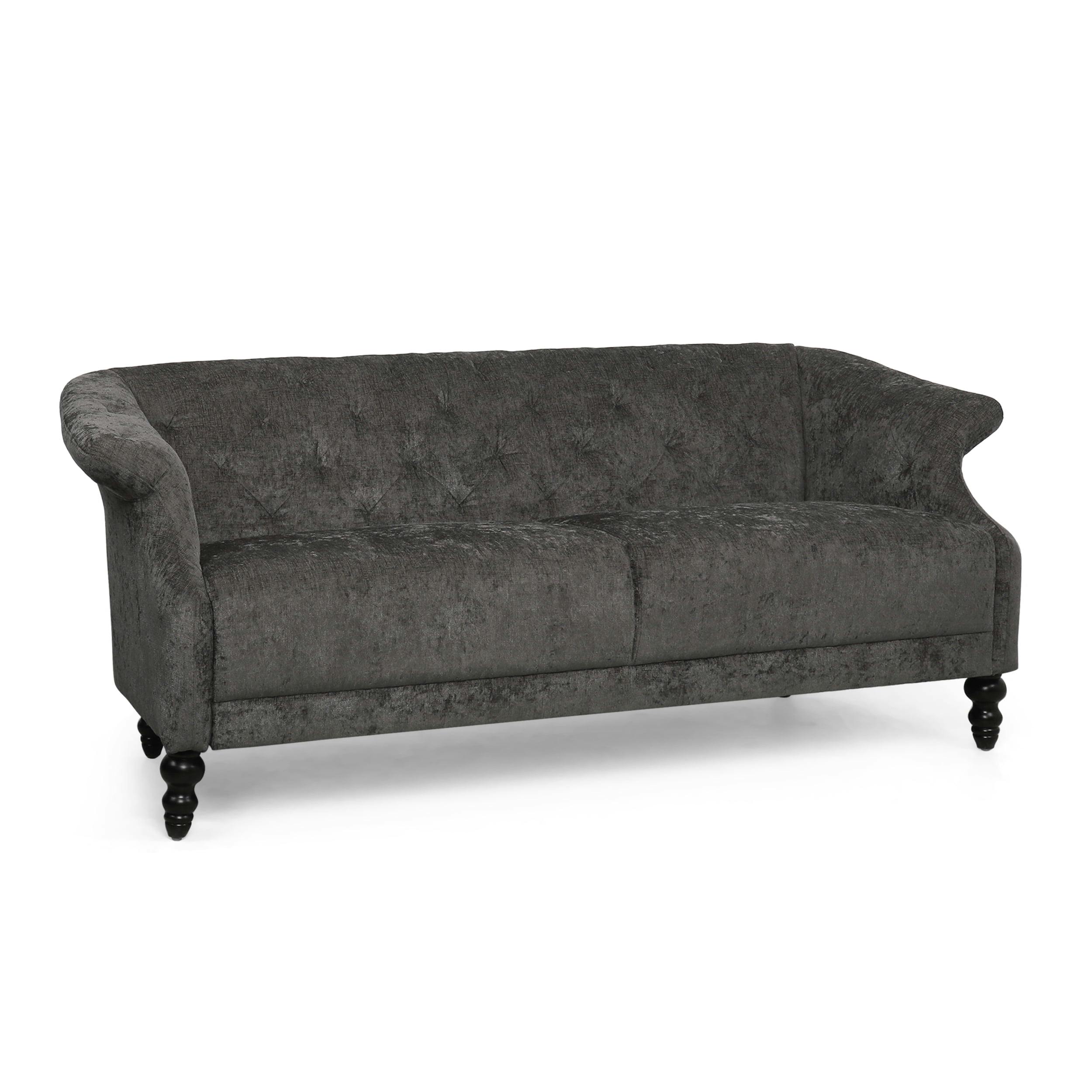 Ellerslie Dark Charcoal & Brown Tufted Fabric 3-Seater Lawson Sofa
