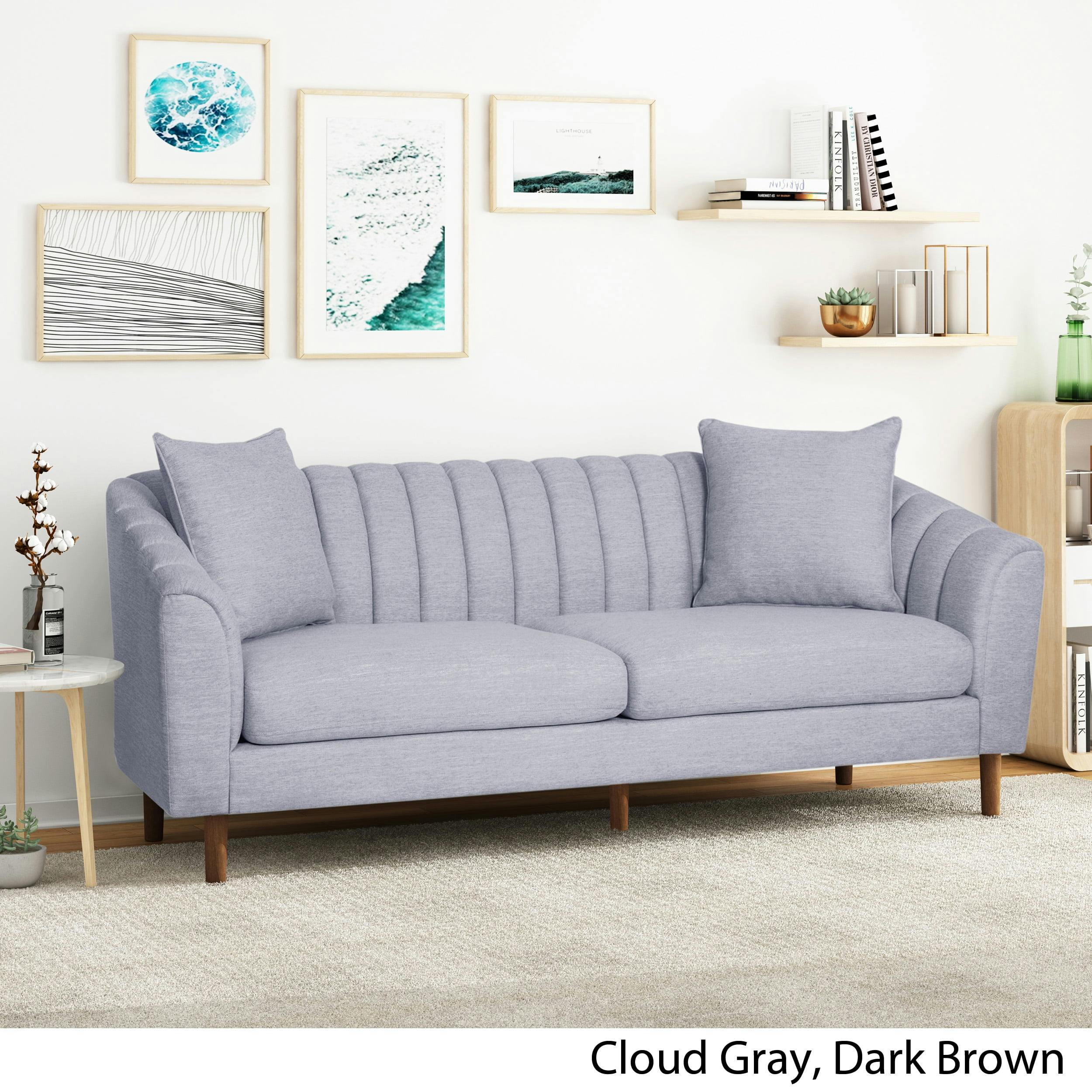 Cloud Grey Tufted Fabric Tuxedo Sofa with Sloped Arms