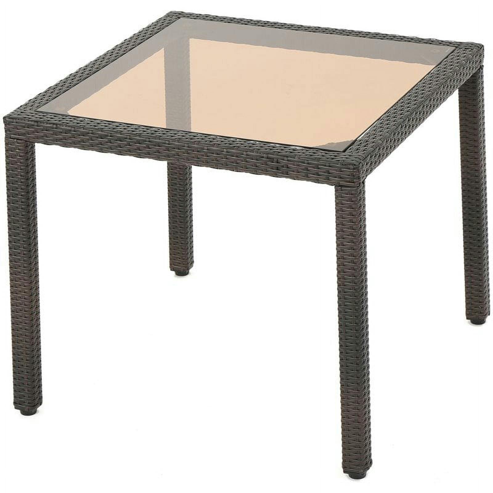 Elegant Multi Brown Wicker 34" Square Patio Dining Table with Glass Top