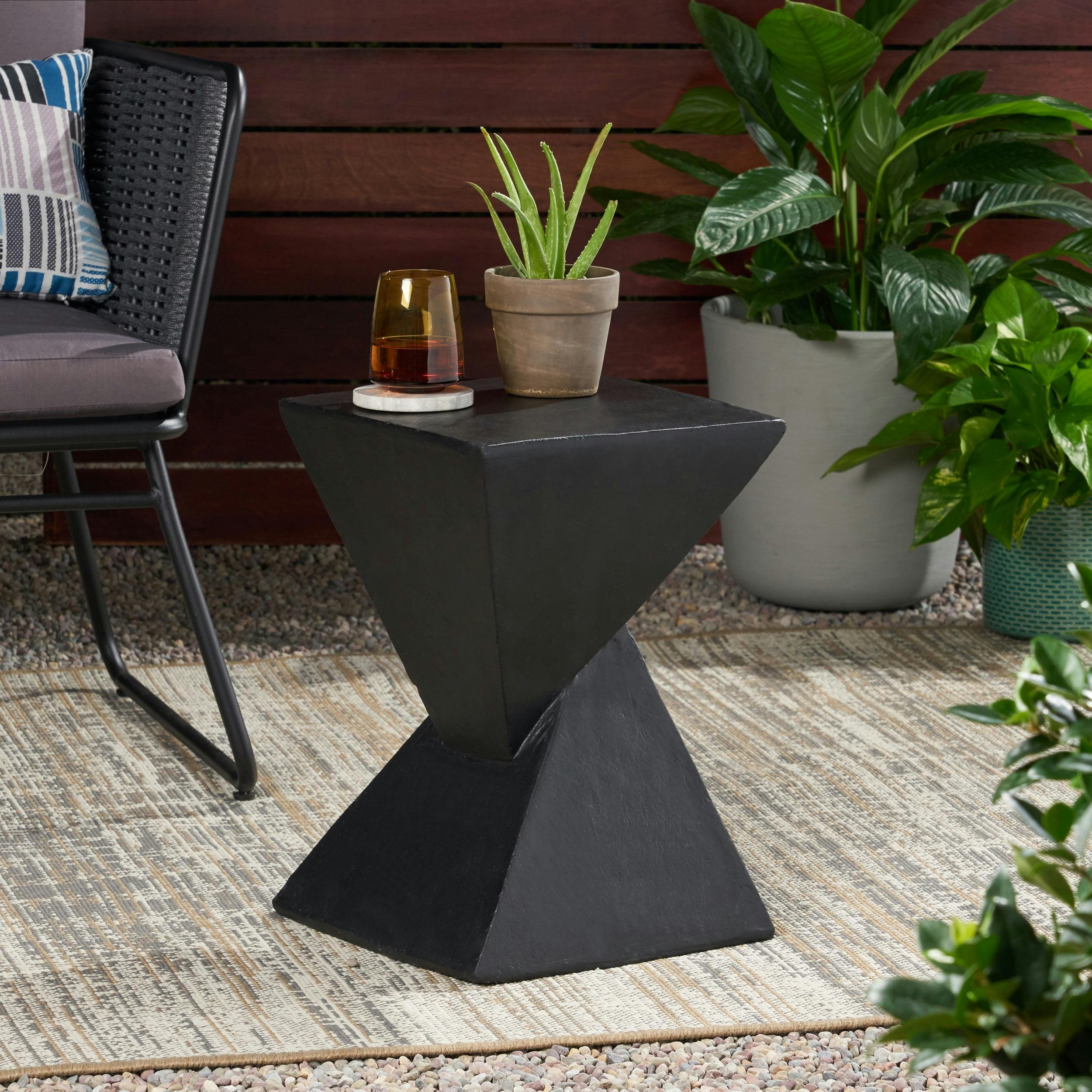 Twisted Edge 18" Black Lightweight Concrete Outdoor Accent Table