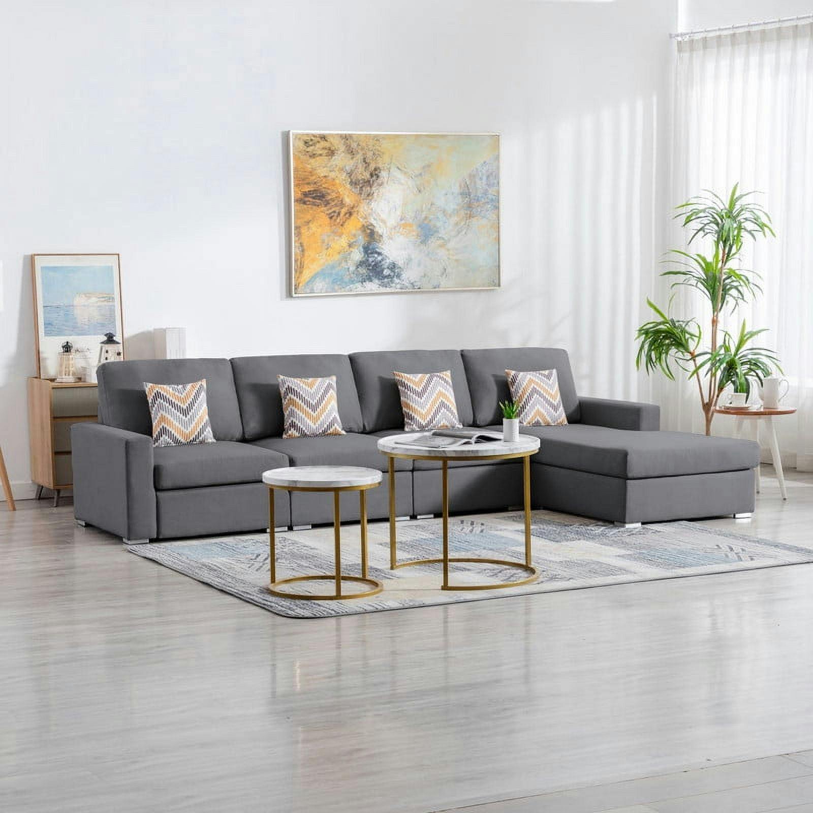 Nolan Modular Gray Linen & Wood 4-Piece Sectional Sofa