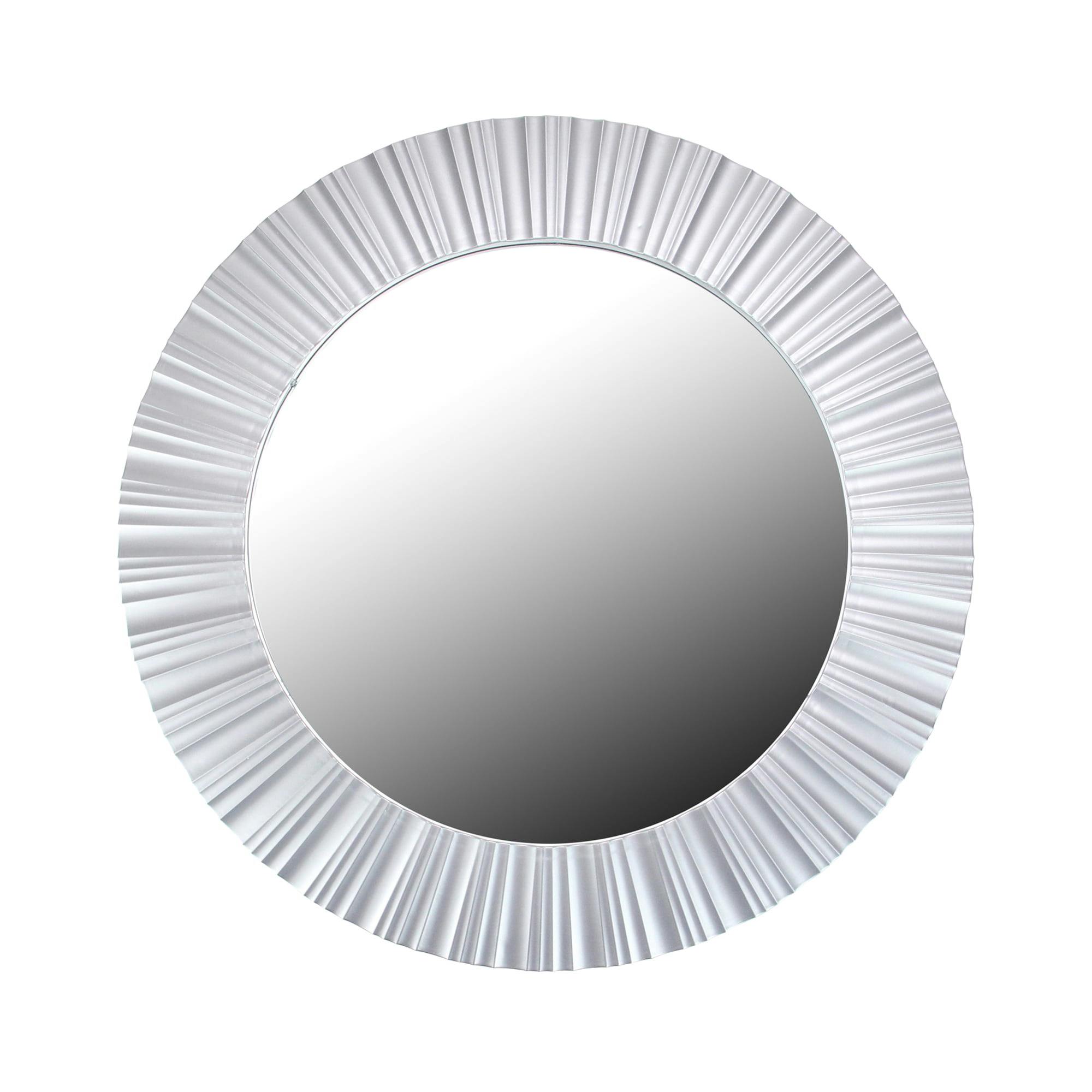 Elegant Silver Fluted 20" Round Decorative Wall Mirror