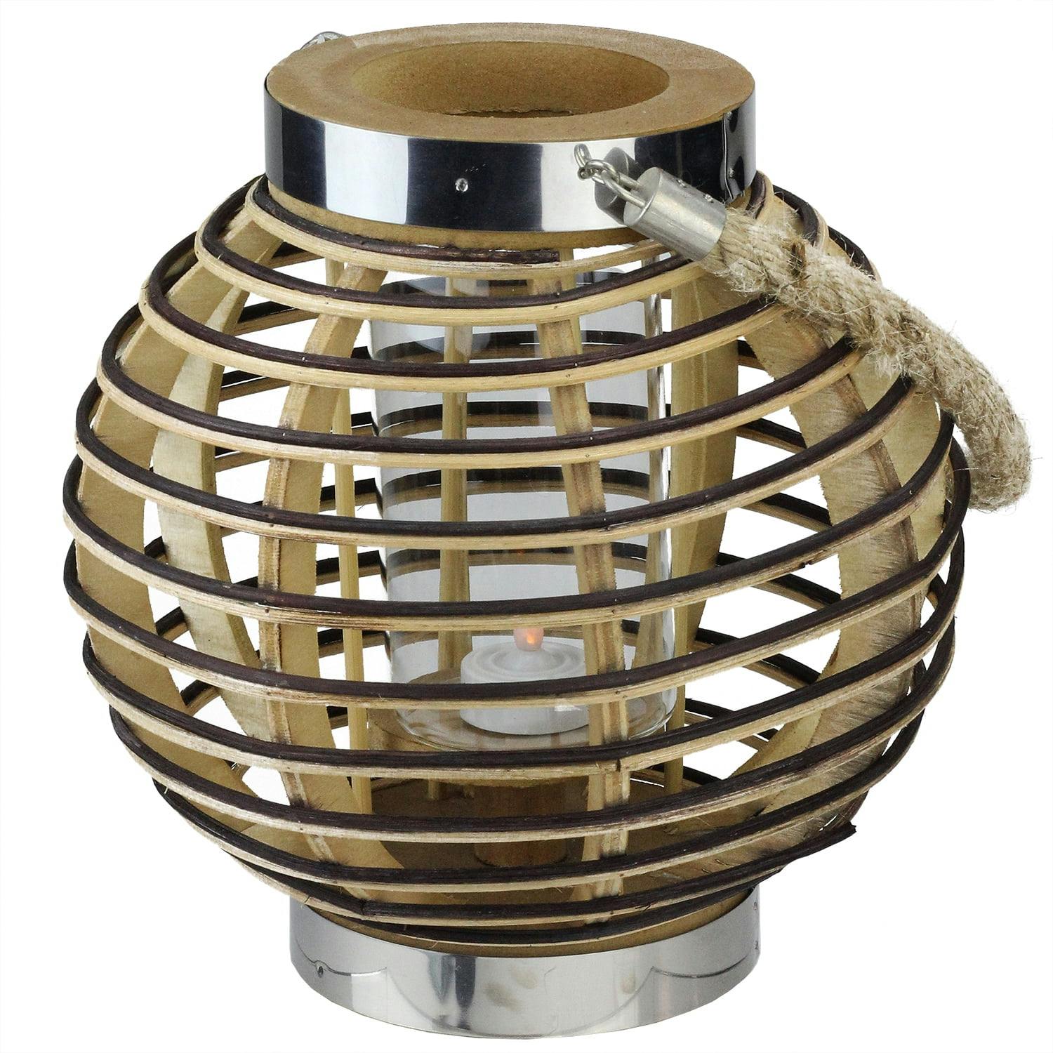 Winter Elegance 9.5" Glass Hurricane Candle Lantern with Jute Handle