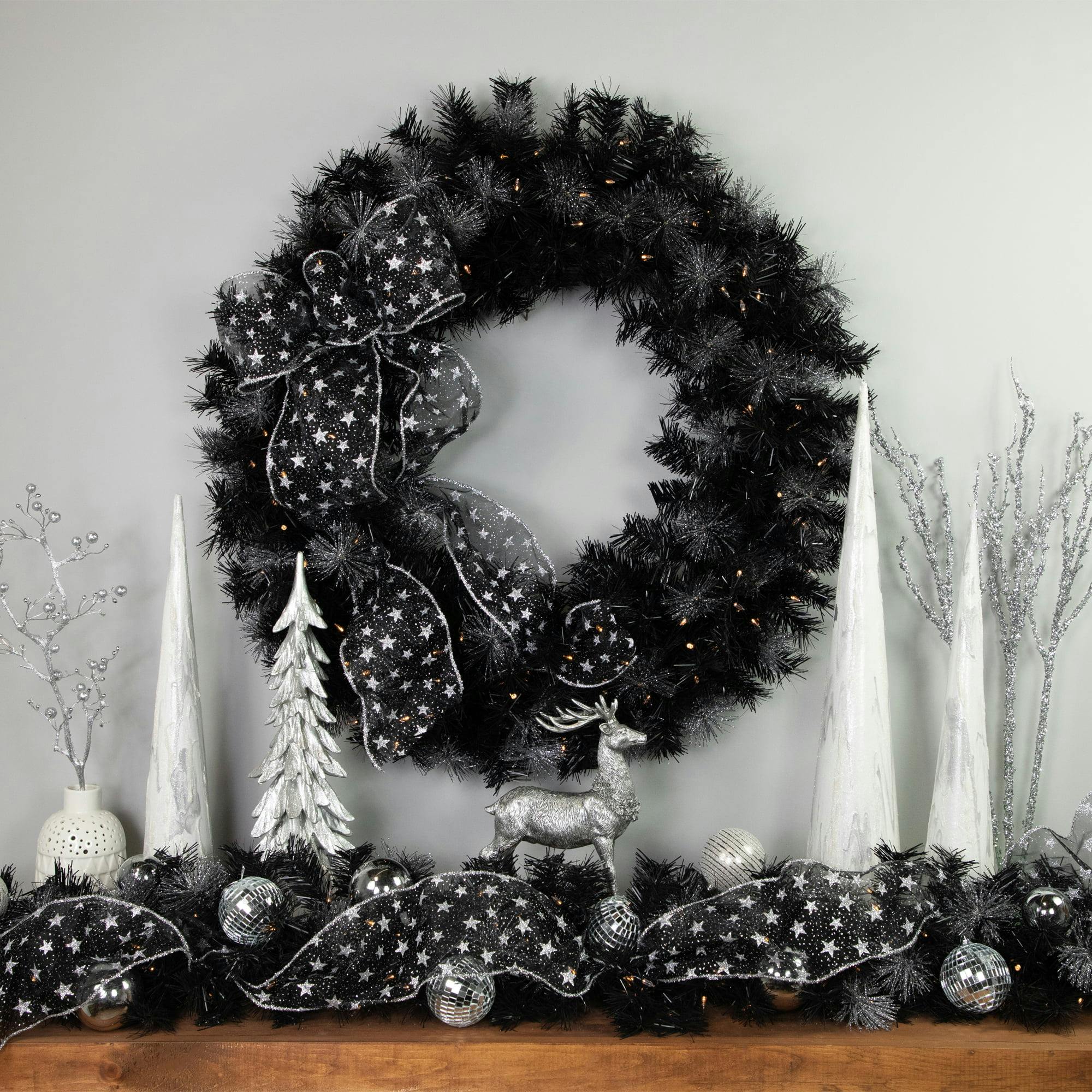Silver Shimmer 36" Pine Artificial Christmas Wreath with Warm White LED Lights