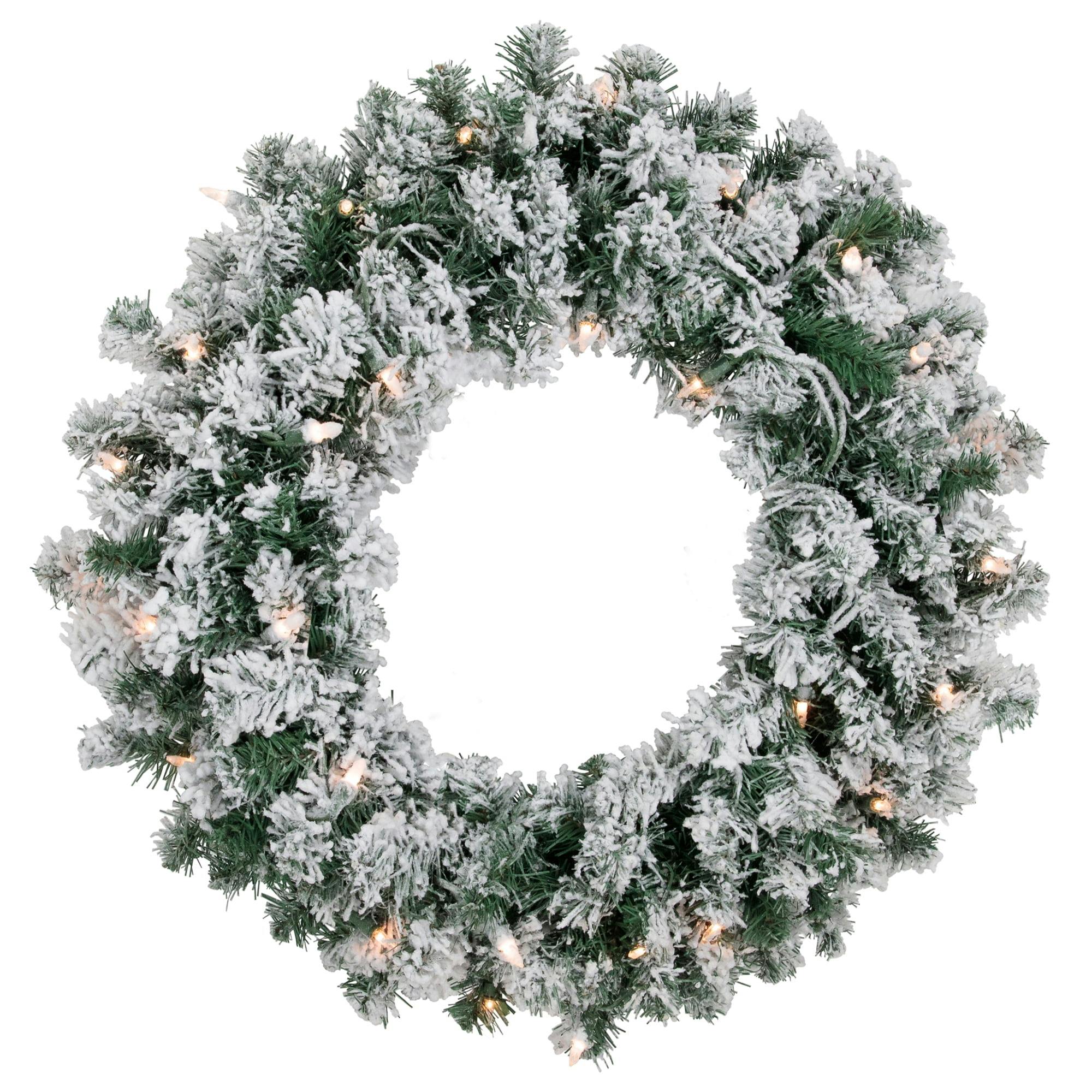 Frosted Elegance 24" Pre-Lit White Christmas Wreath with Clear Lights