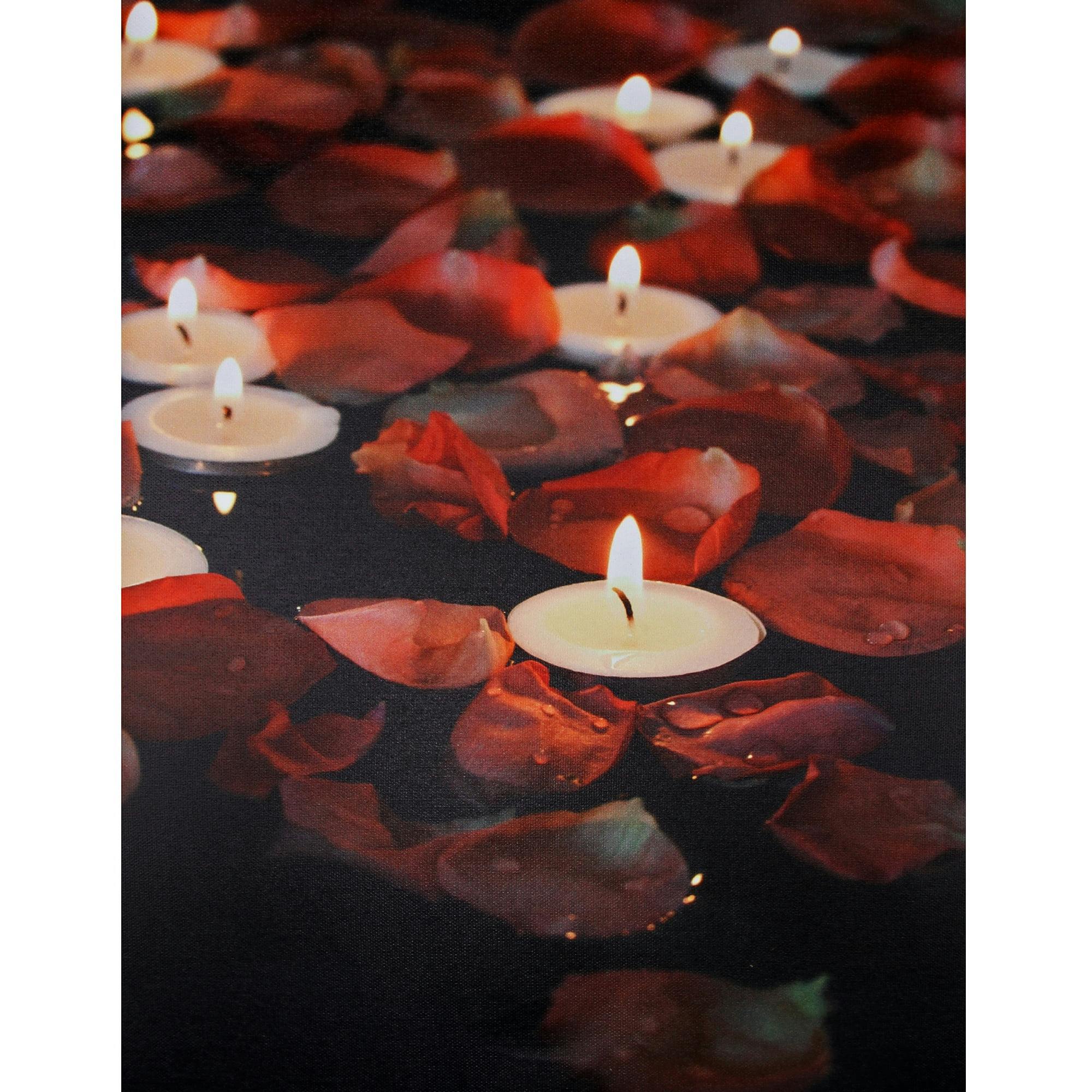 Serene Rose Petal and Tea Light LED Canvas Wall Art 15.75" x 11.75"