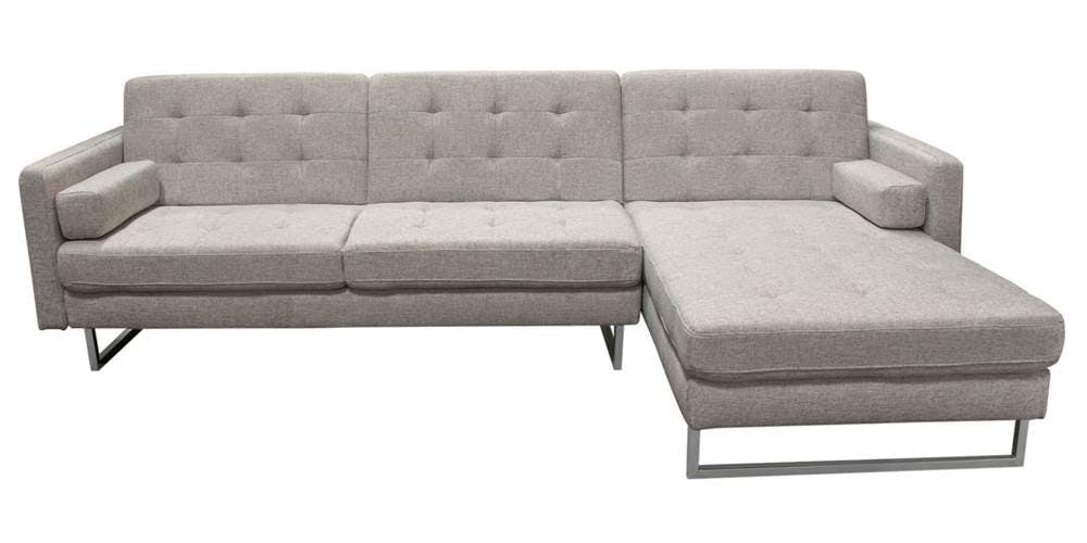 Barley Tufted Fabric Sectional with Chrome Legs and Track Arms