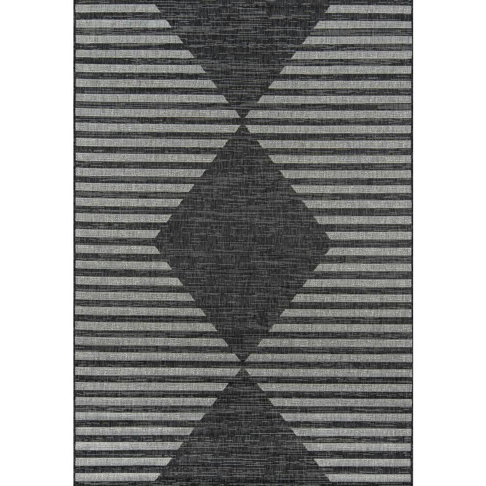 Charcoal Geometric Easy-Care Synthetic Indoor/Outdoor Runner Rug
