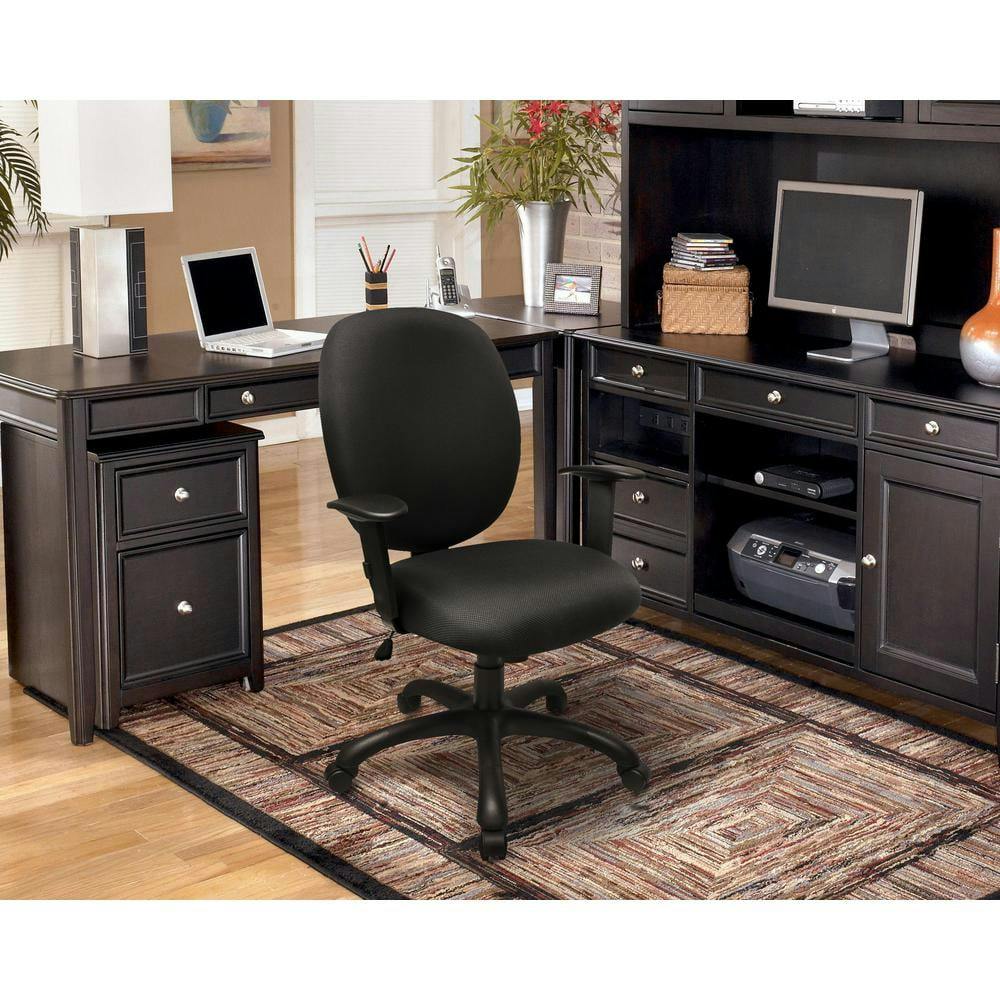 ErgoFlex Black Fabric Task Chair with Adjustable Arms and Swivel Base