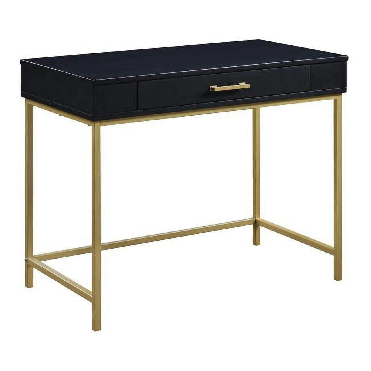 Modern Black 36" Writing Desk with Gold Accents and Drawer