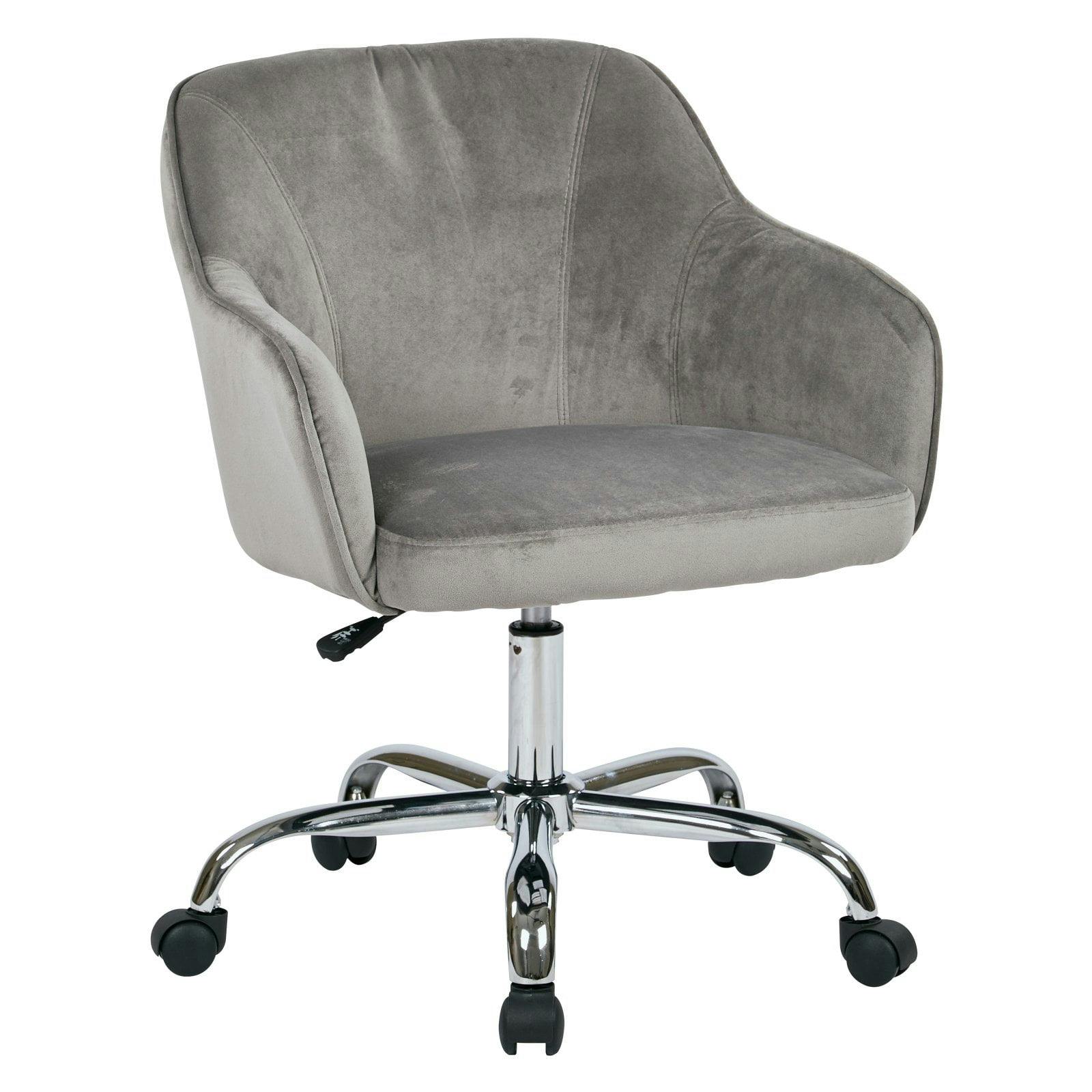 Modern Gray Plush Fabric Swivel Task Chair with Wood Accents
