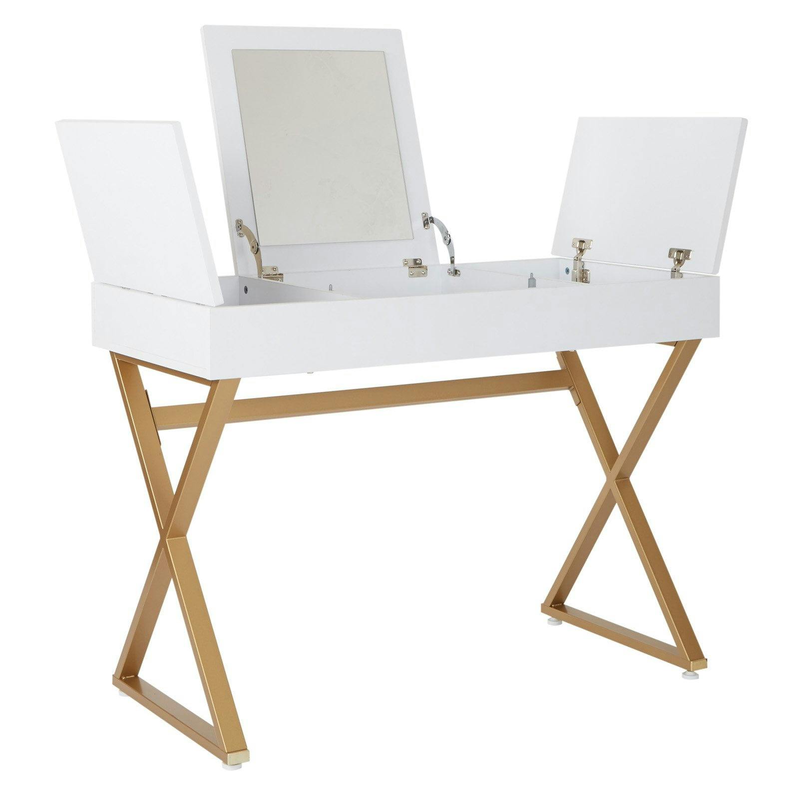 Juliette 48" Vanity Desk with Mirror, White Top, and Gold Legs