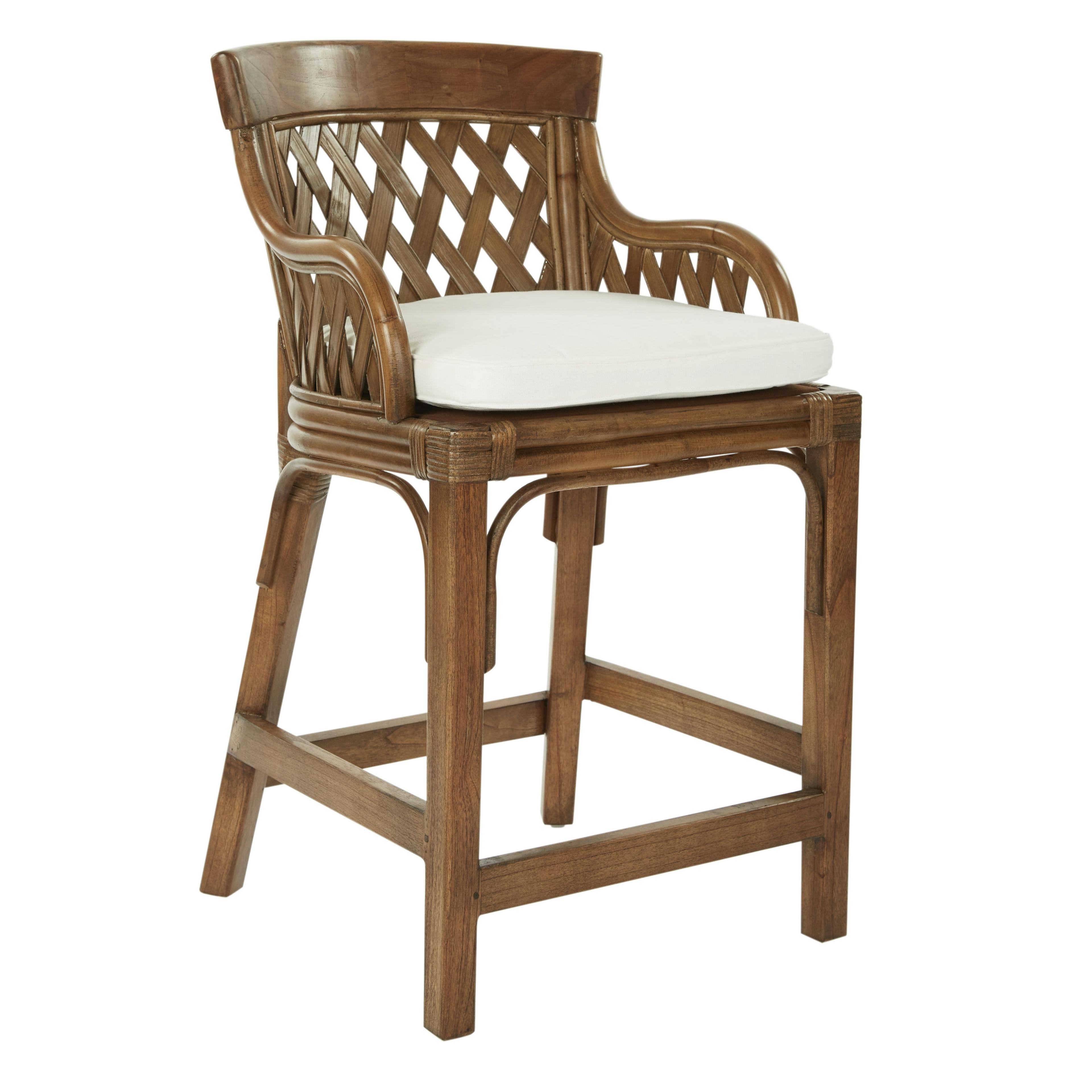 Coastal Retreat 24" Rattan Counter Stool with Cushioned White Cotton Seat