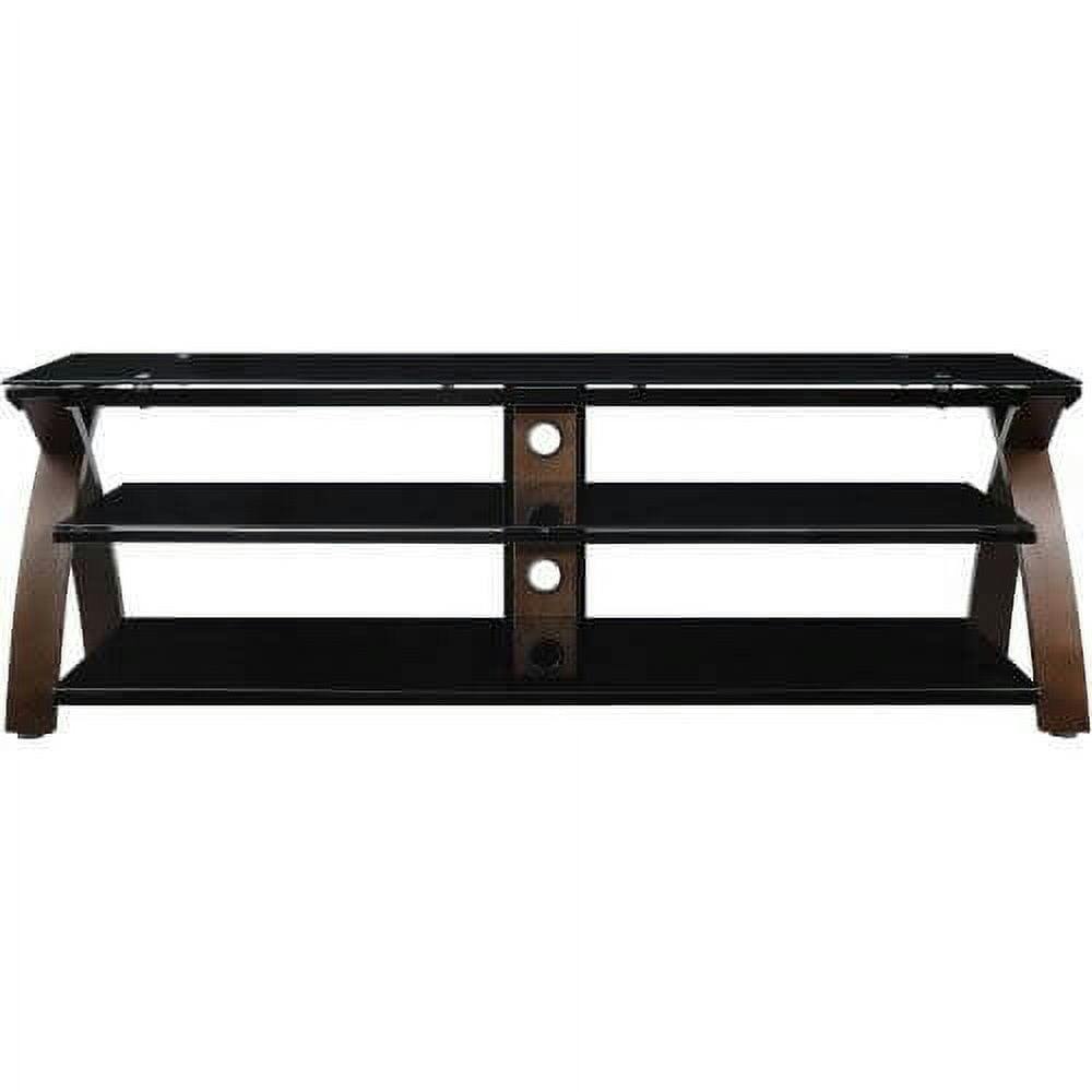 Timber 67" Black Bentwood TV Stand with Tempered Glass Shelves