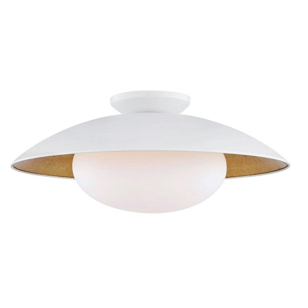 Cadence Contemporary 1-Light Semi-Flush Bowl in White Lustro & Gold Leaf