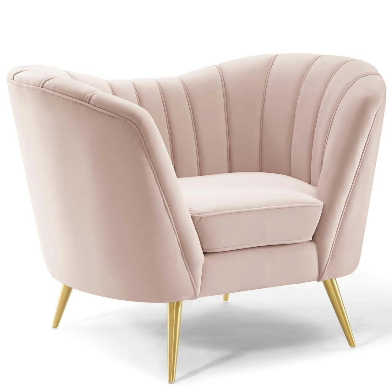 Glam Deco Pink Velvet Curved Back Accent Chair with Gold Legs