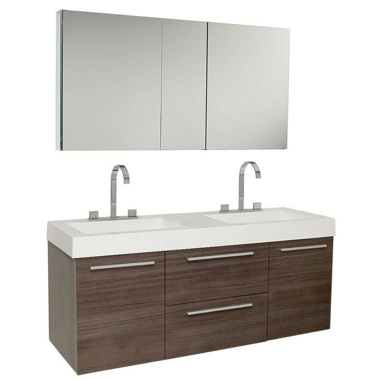 Sleek 54" Gray Oak Double Sink Wall-Mount Vanity Set with Acrylic Top