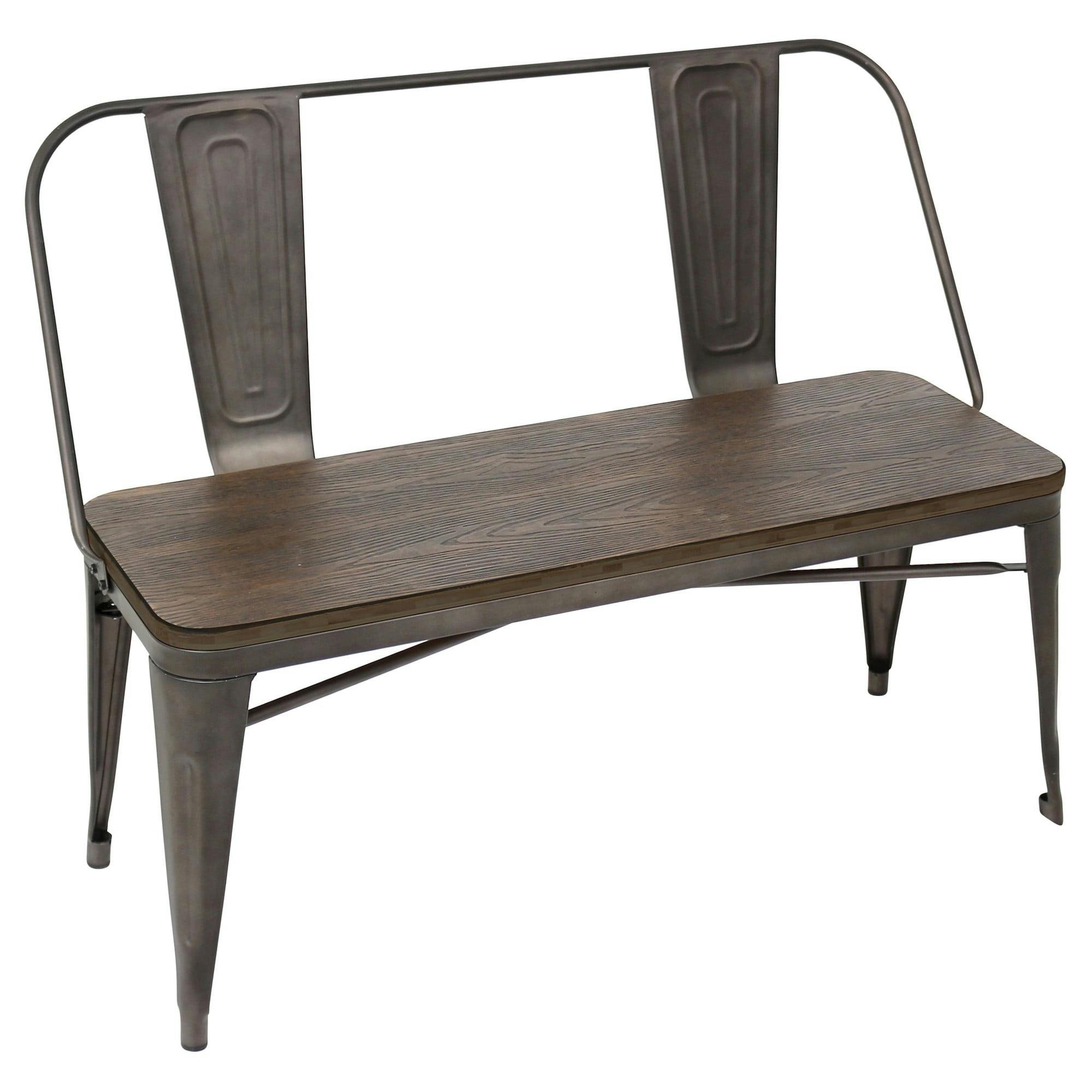 Antique Espresso Metal and Bamboo Industrial Dining Bench